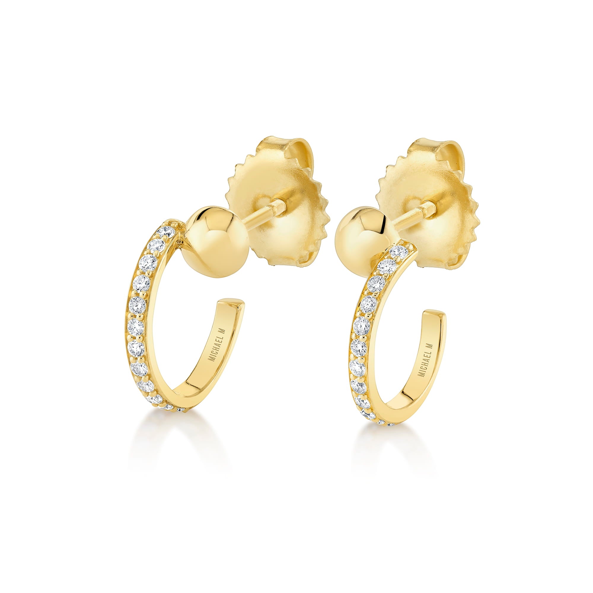 MICHAEL M Fashion Earrings 18K Yellow Gold Orb Pavé Bypass Hoop Earrings ER637