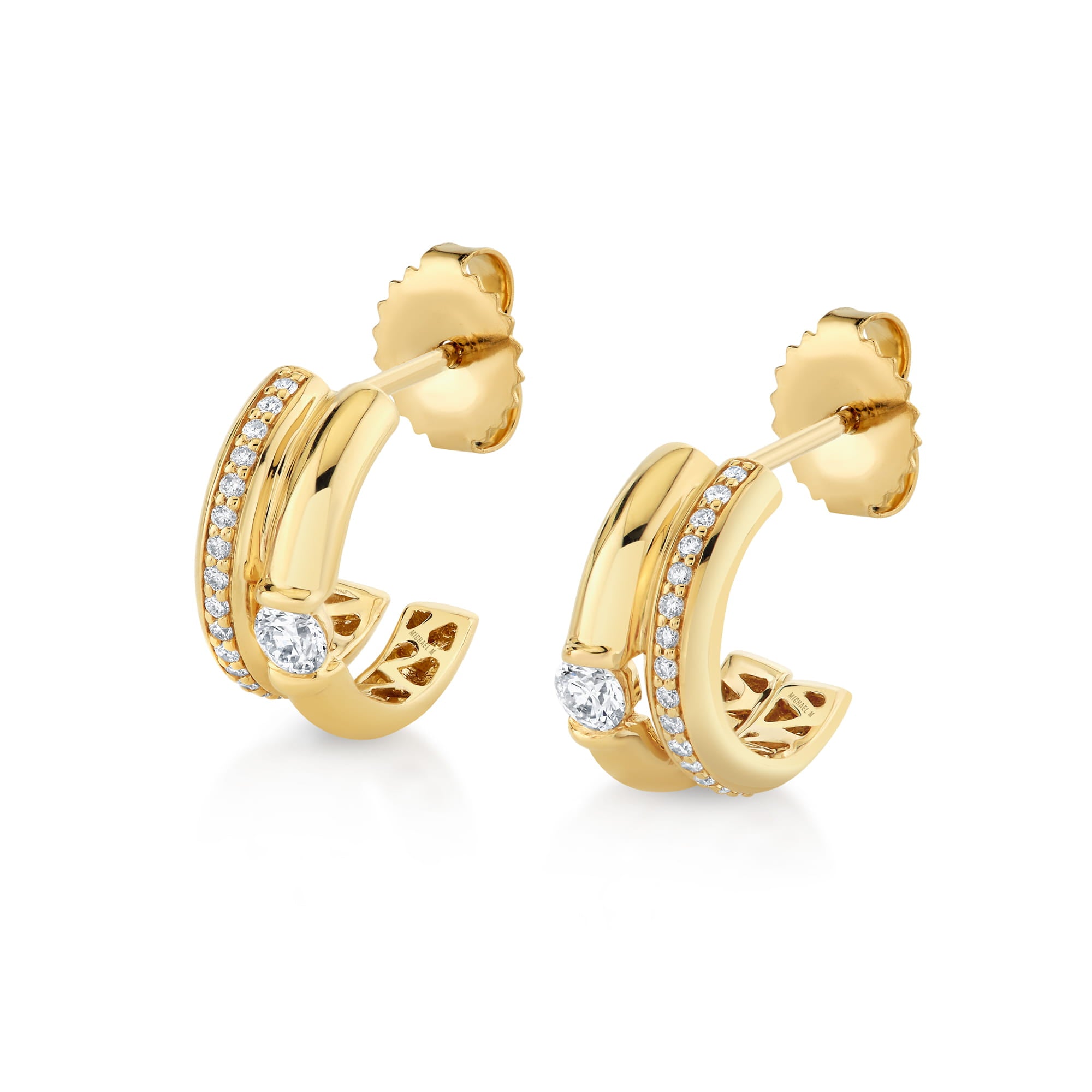 MICHAEL M Fashion Earrings 18K Yellow Gold Orb Split Pavé Hoop Earrings ER638