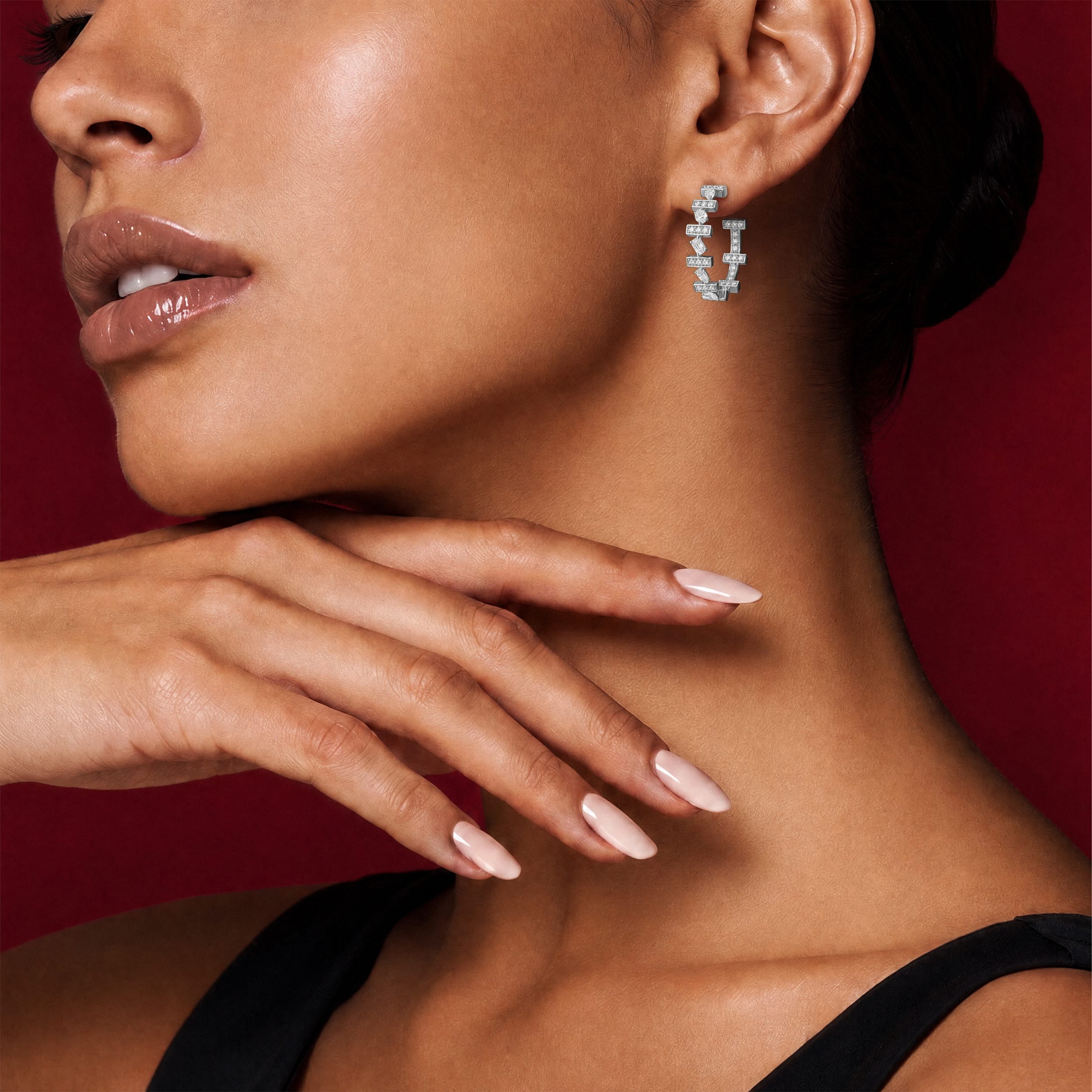 MICHAEL M Fashion Earrings Montage Mixed-Cut Pavé Bar Earrings