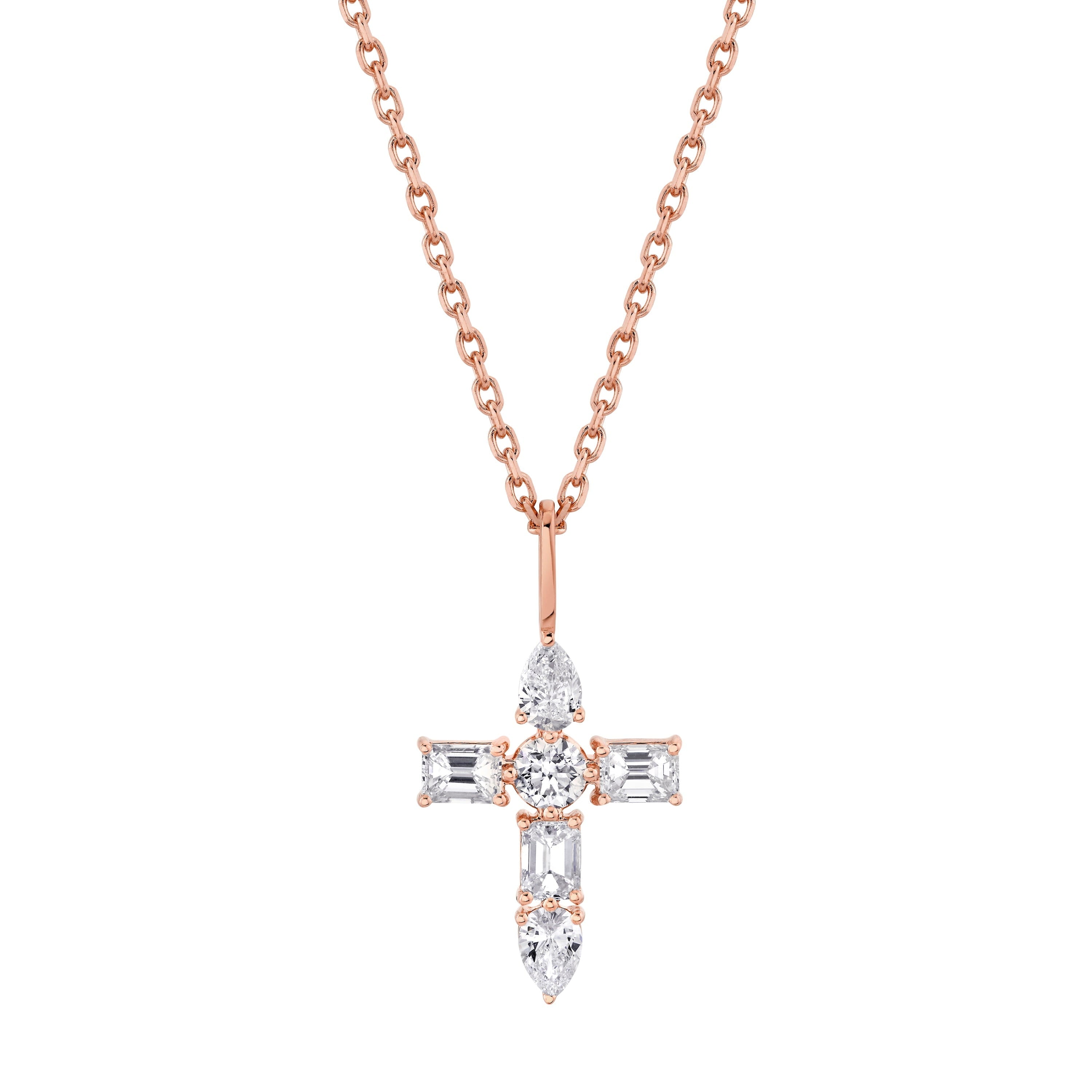 MICHAEL M Fashion Necklaces 14K Rose Gold Montage Diamond Emerald Cross Pendant P410