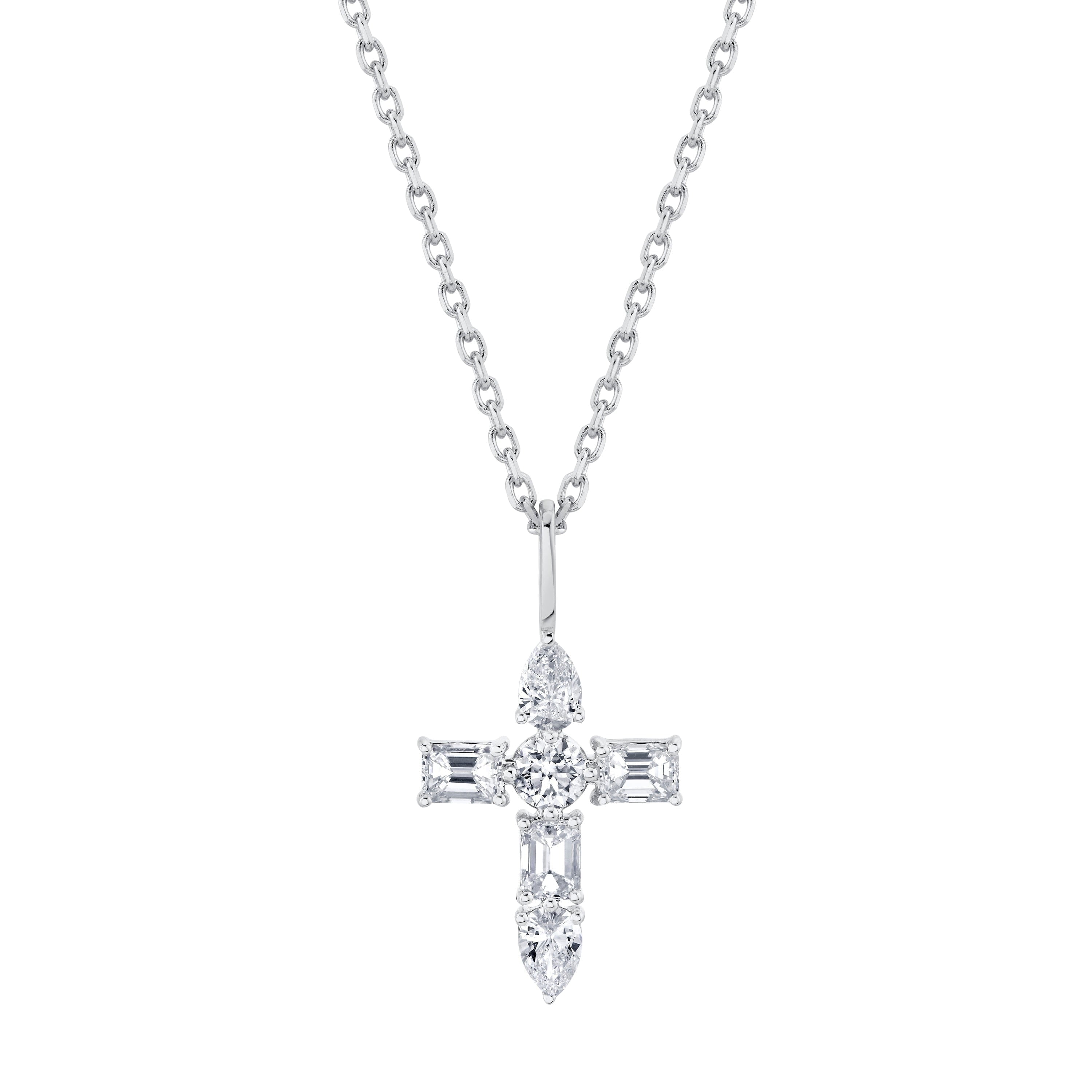 MICHAEL M Fashion Necklaces 14K White Gold Montage Diamond Emerald Cross Pendant P410
