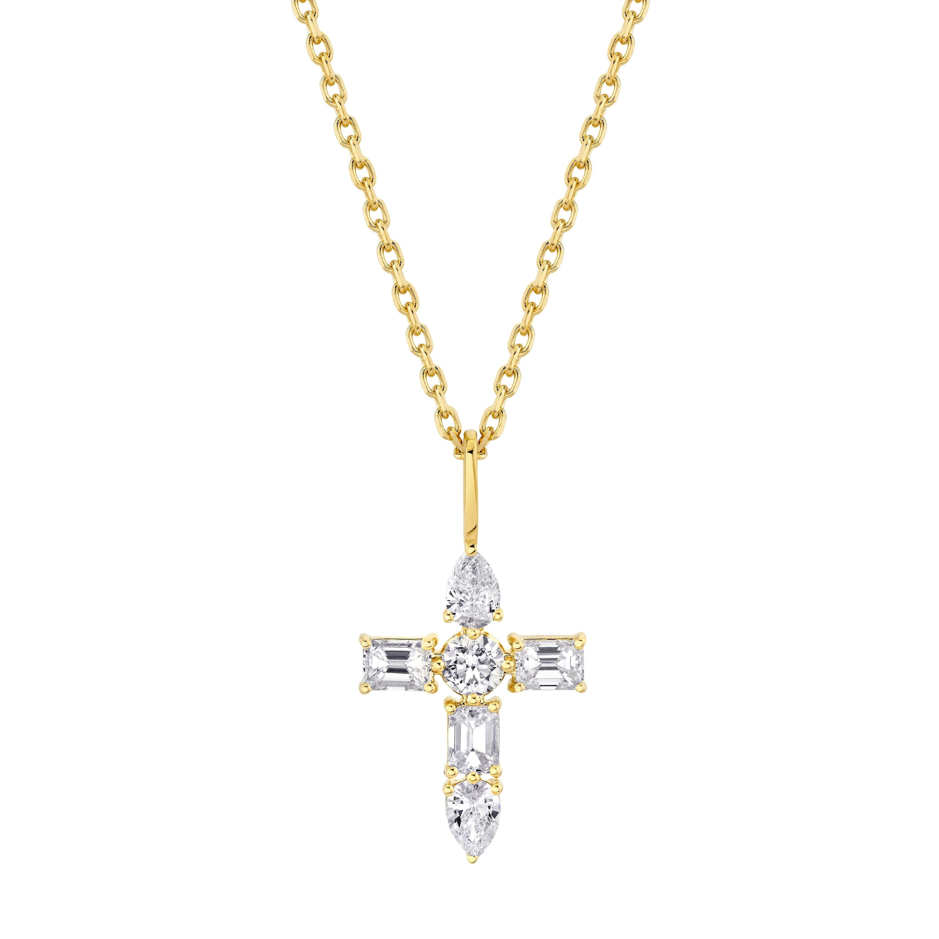 MICHAEL M Fashion Necklaces 14K Yellow Gold Montage Diamond Emerald Cross Pendant P410