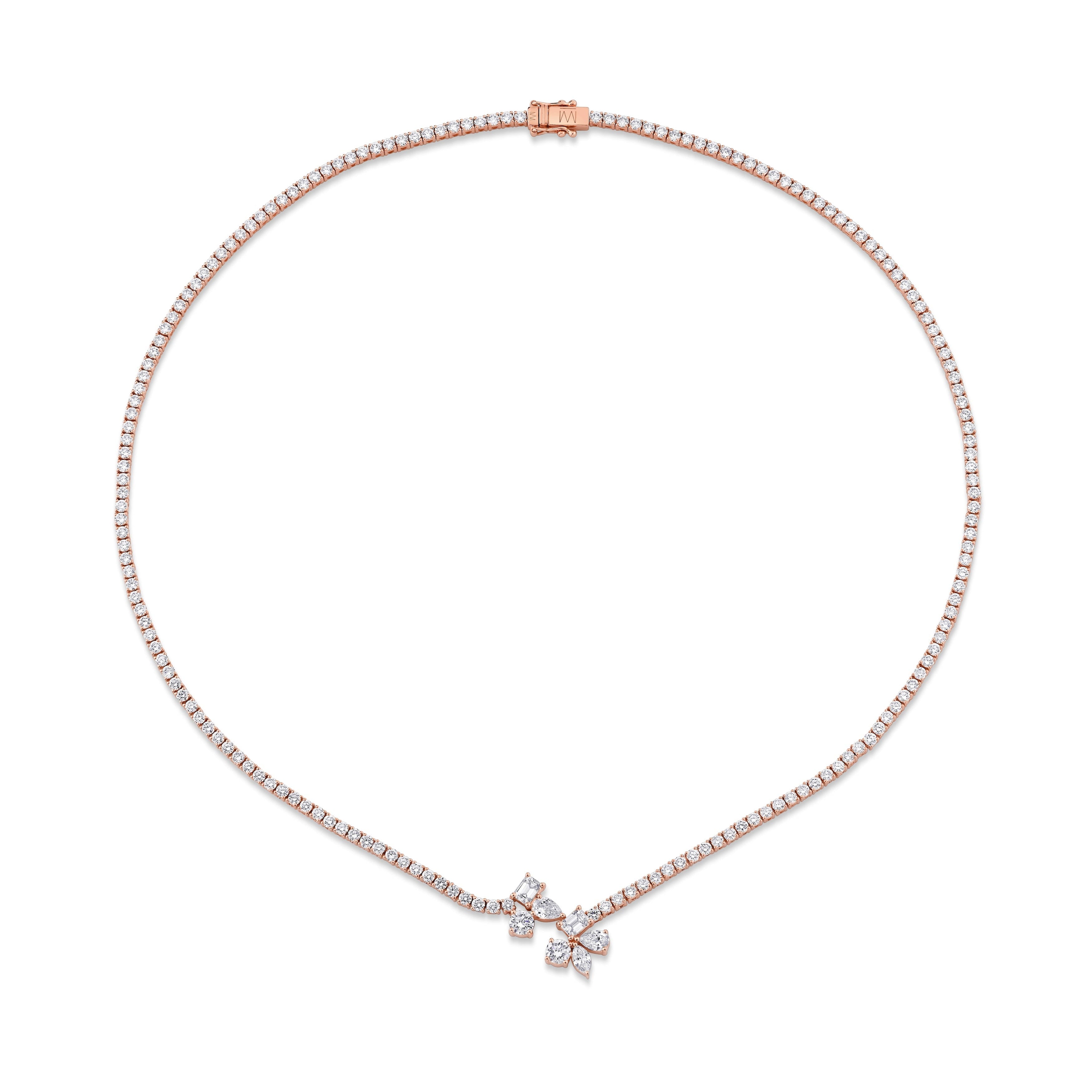 MICHAEL M Fashion Necklaces 18K Rose Gold Montage Cluster Drop Tennis Necklace