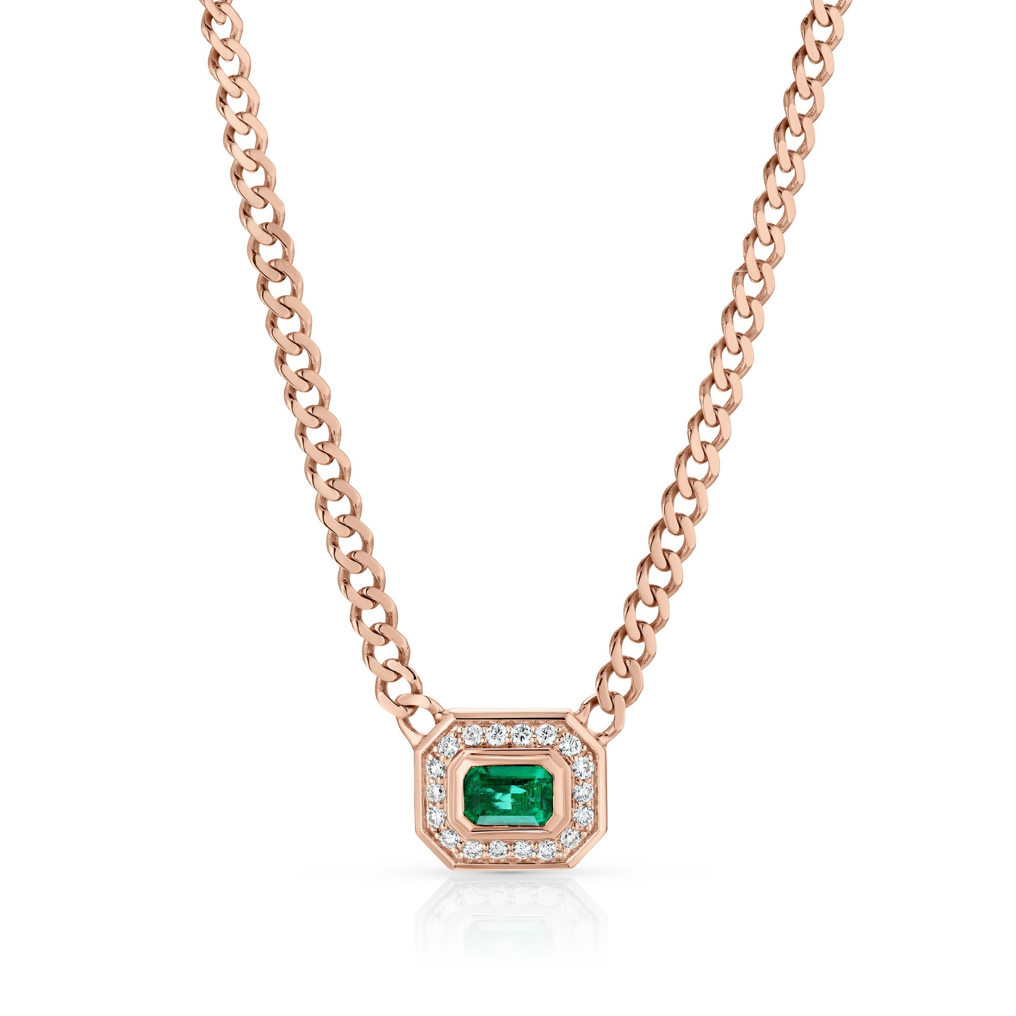 MICHAEL M Fashion Necklaces 18K Rose Gold Montage Color Emerald Halo Necklace P563