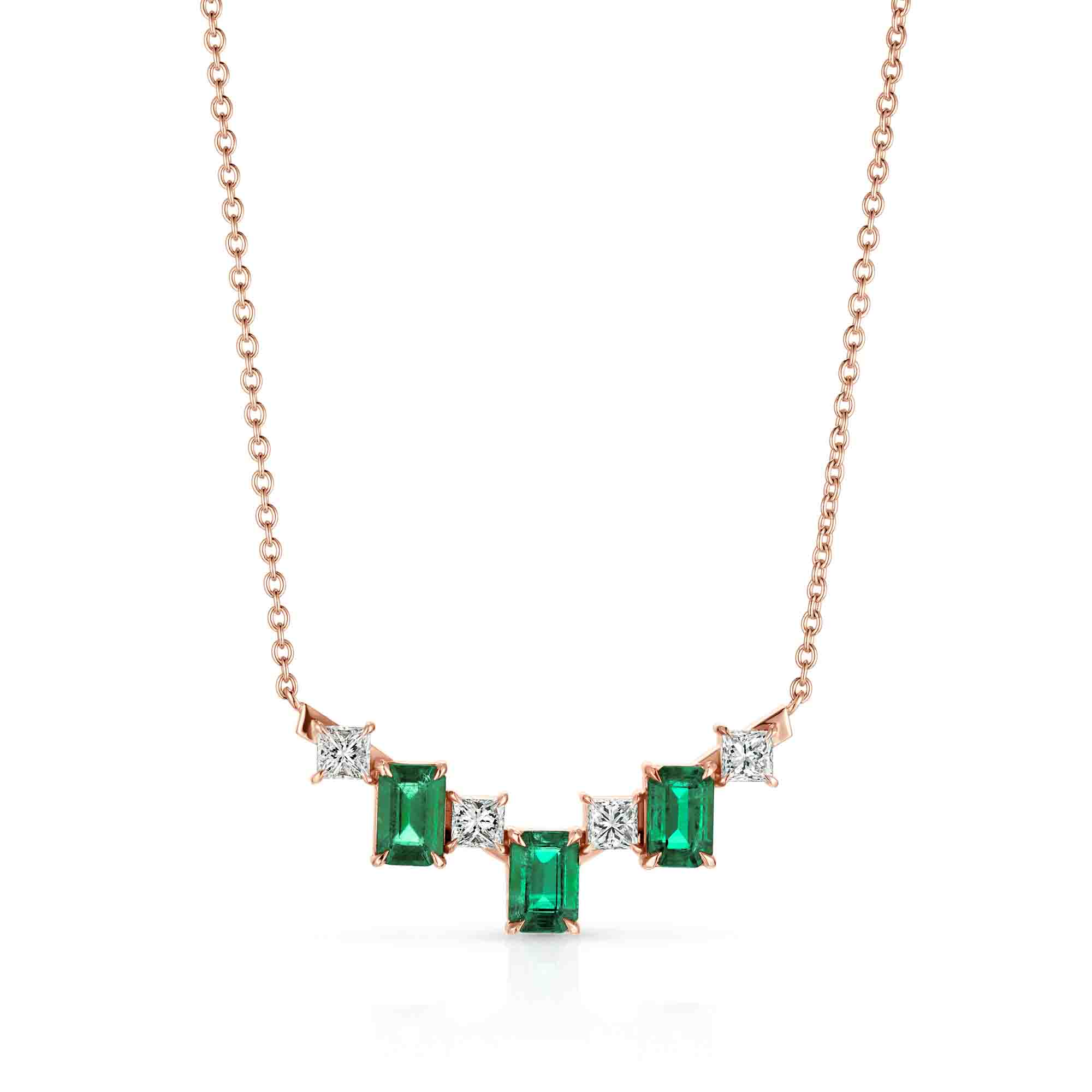 MICHAEL M Fashion Necklaces 18K Rose Gold Montage Color Princess & Emerald Necklace P561
