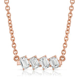 MICHAEL M Fashion Necklaces 18K Rose Gold Montage Emerald Cut Diamond Bar Necklace P553