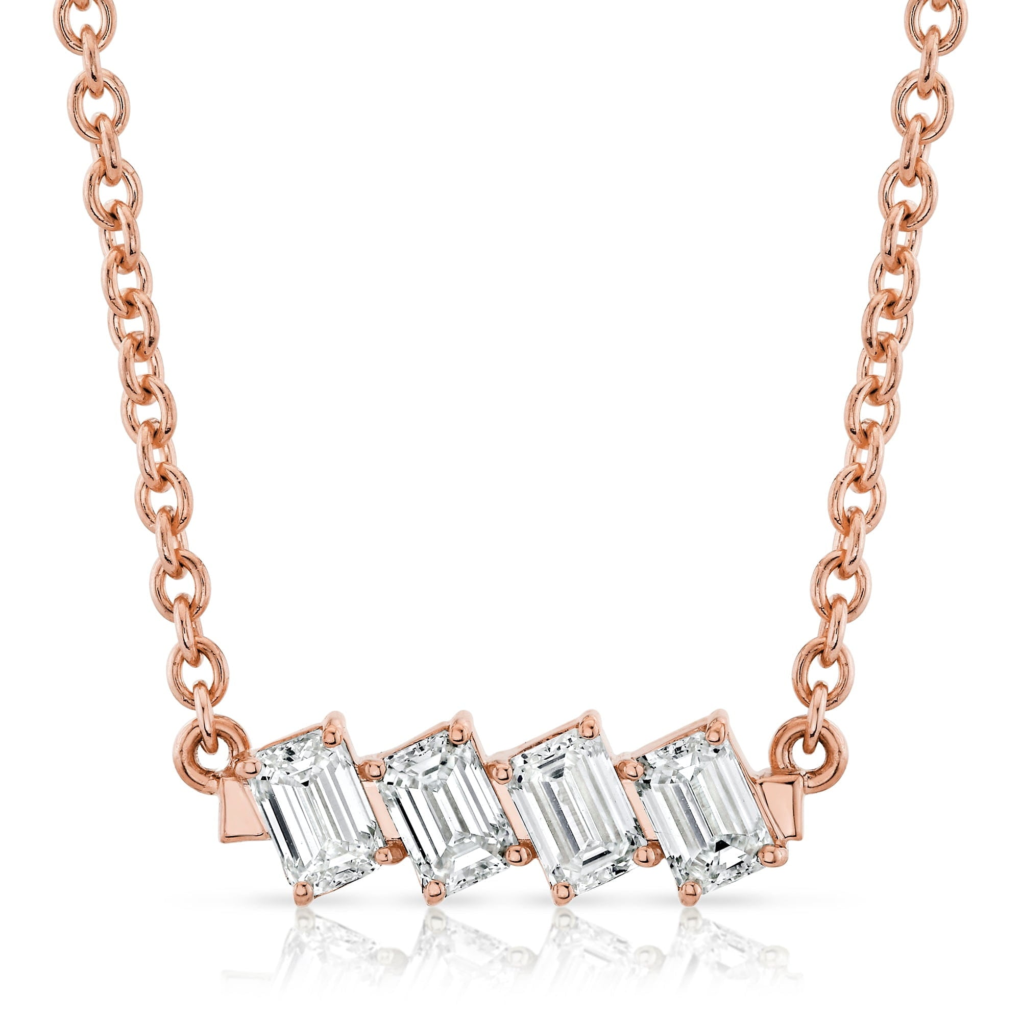 MICHAEL M Fashion Necklaces 18K Rose Gold Montage Emerald Cut Diamond Bar Necklace P553