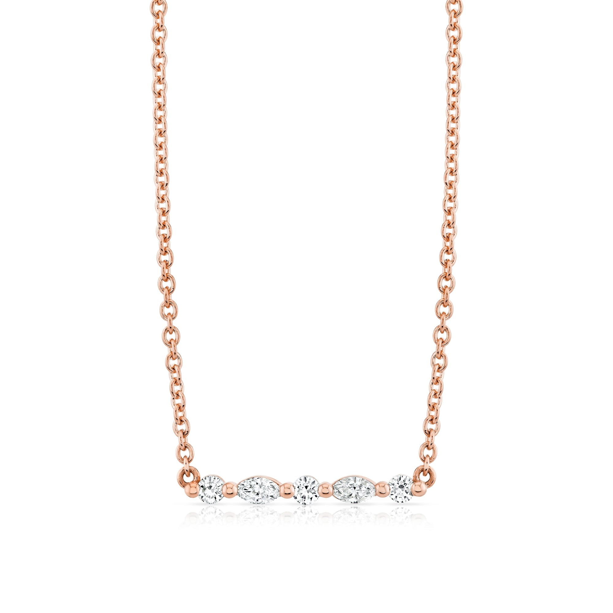 MICHAEL M Fashion Necklaces 18K Rose Gold Montage Marquise and Round Cut Diamond Bar Necklace P556