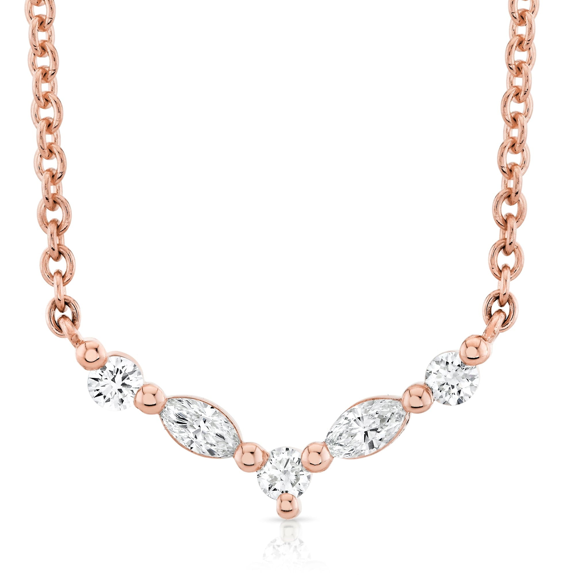 MICHAEL M Fashion Necklaces 18K Rose Gold Montage Marquise and Round Cut Diamond Chevron Necklace P557