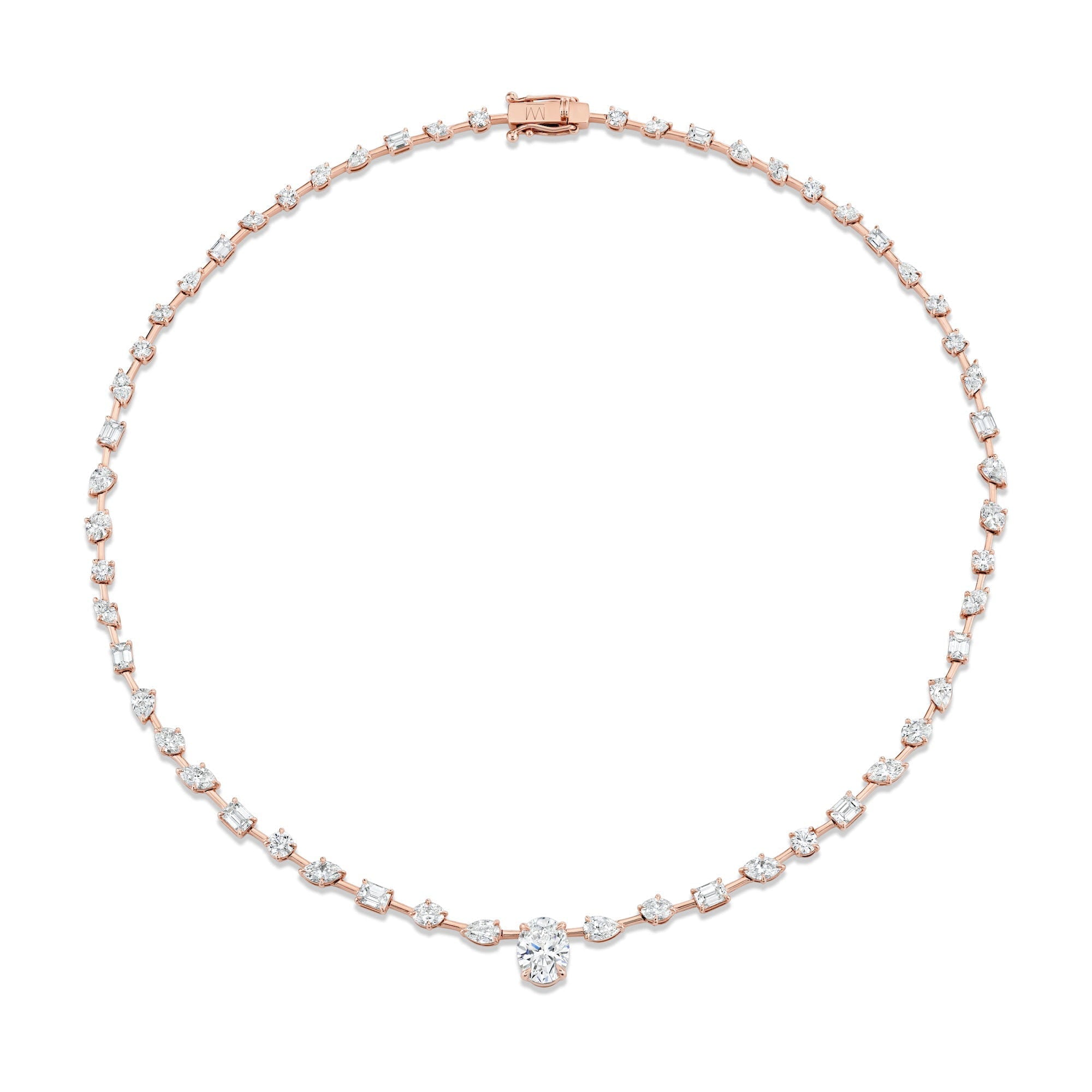 MICHAEL M Fashion Necklaces 18K Rose Gold Montage Oval Diamond Center Riviera Necklace CN362