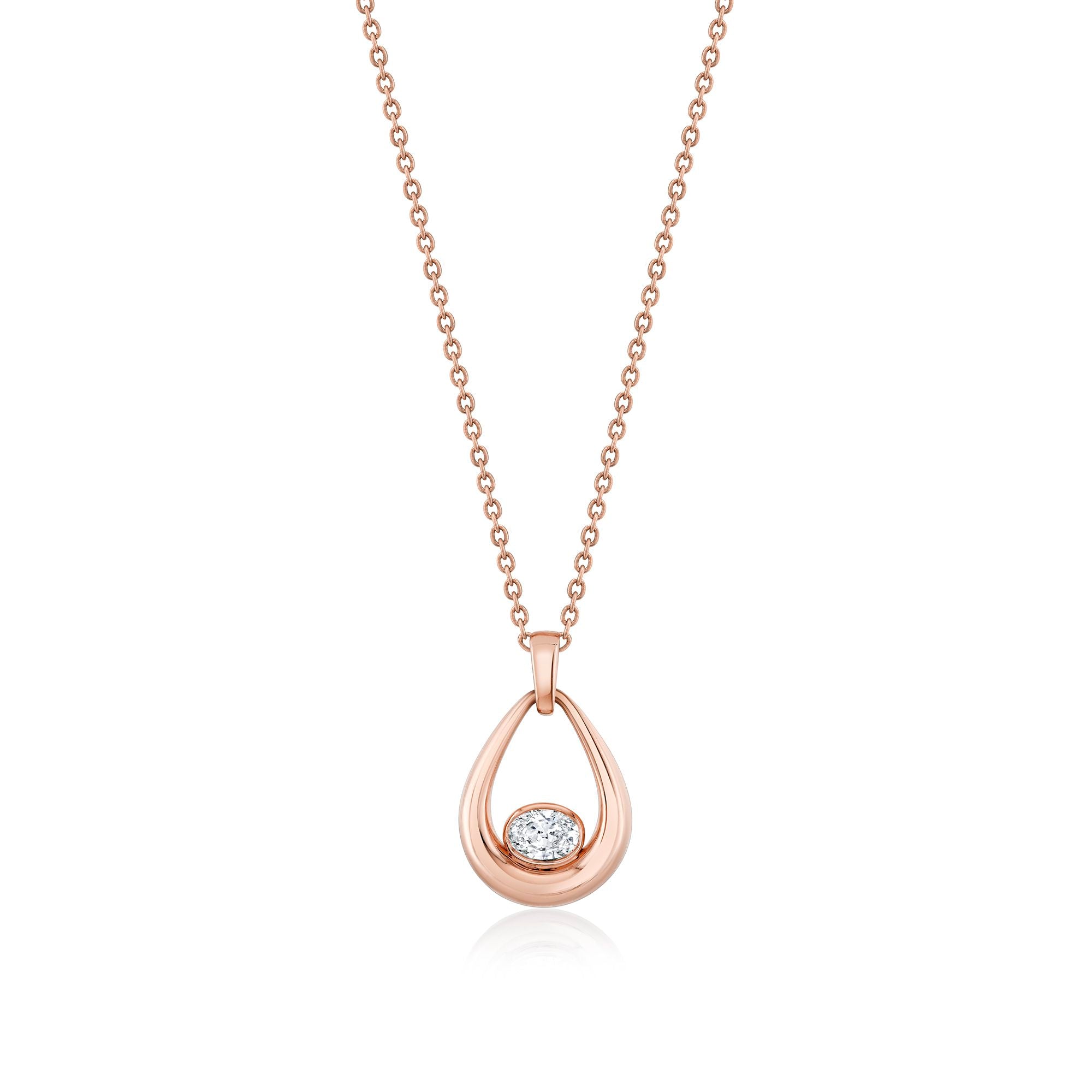 MICHAEL M Fashion Necklaces 18K Rose Gold Orb Teardrop Bezel Necklace P559