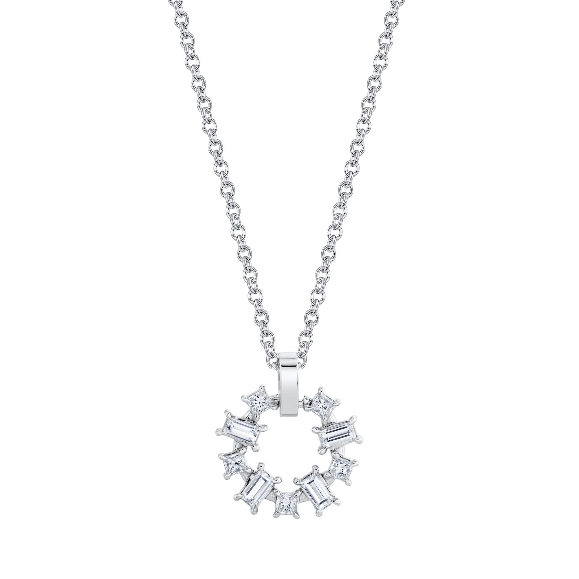 MICHAEL M Fashion Necklaces 18K White Gold Montage Baguette and Princess Cut Ring Pendant P413