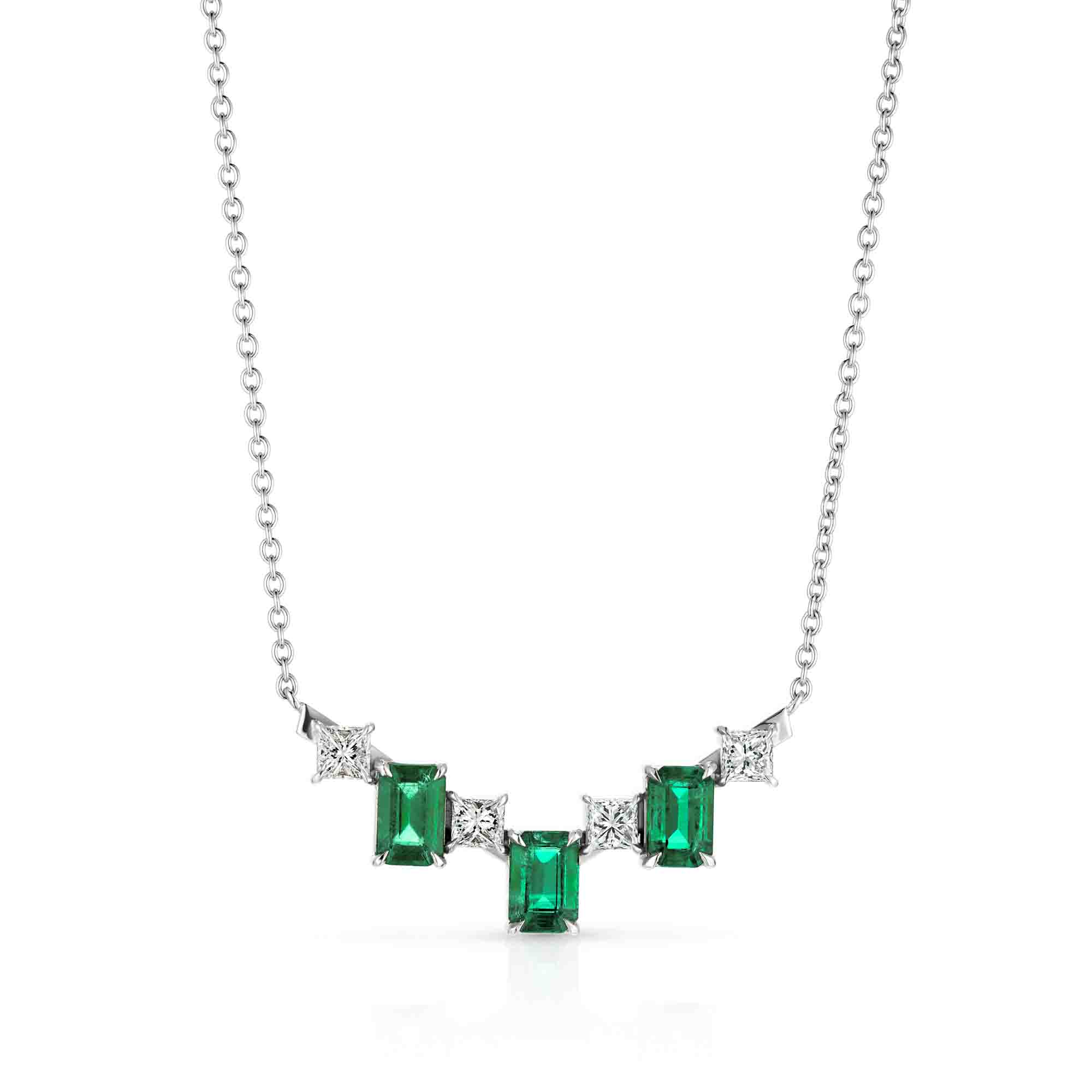 MICHAEL M Fashion Necklaces 18K White Gold Montage Color Princess & Emerald Necklace P561