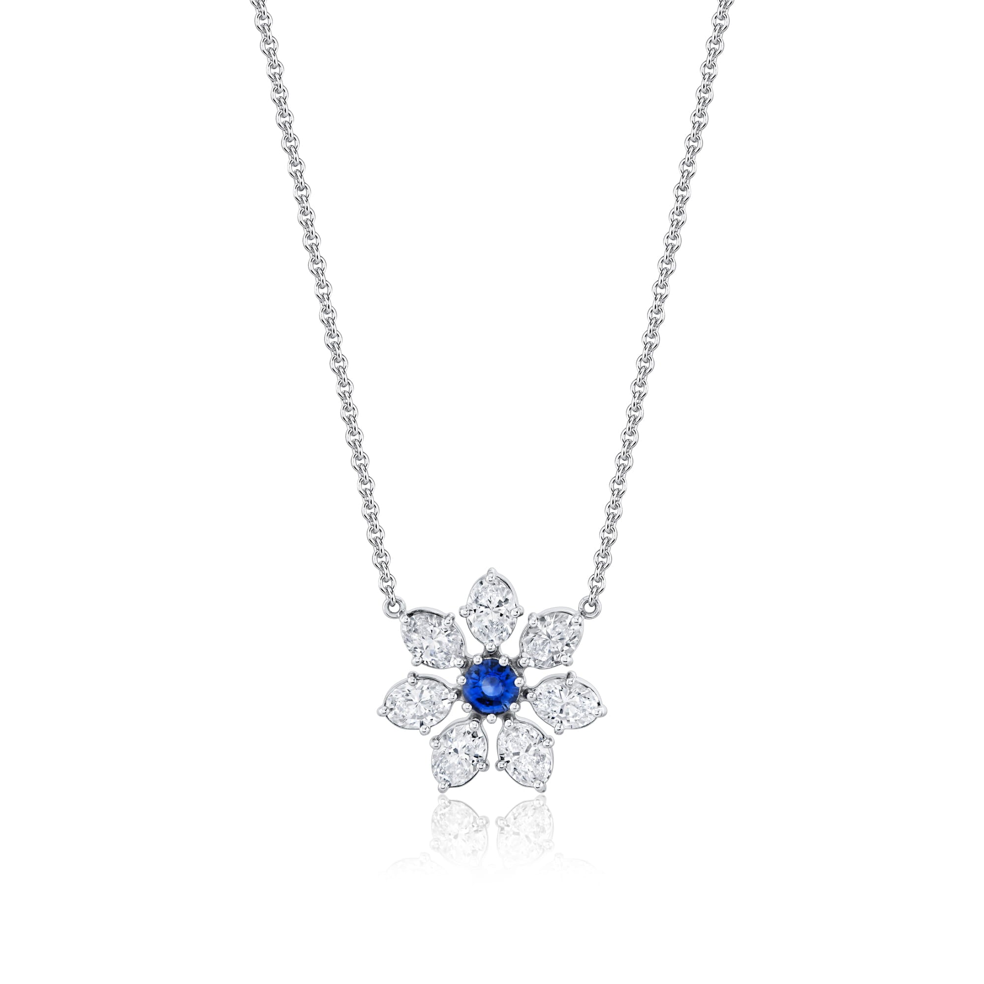 MICHAEL M Fashion Necklaces 18K White Gold Montage Color Sapphire Petal Cluster Necklace P558
