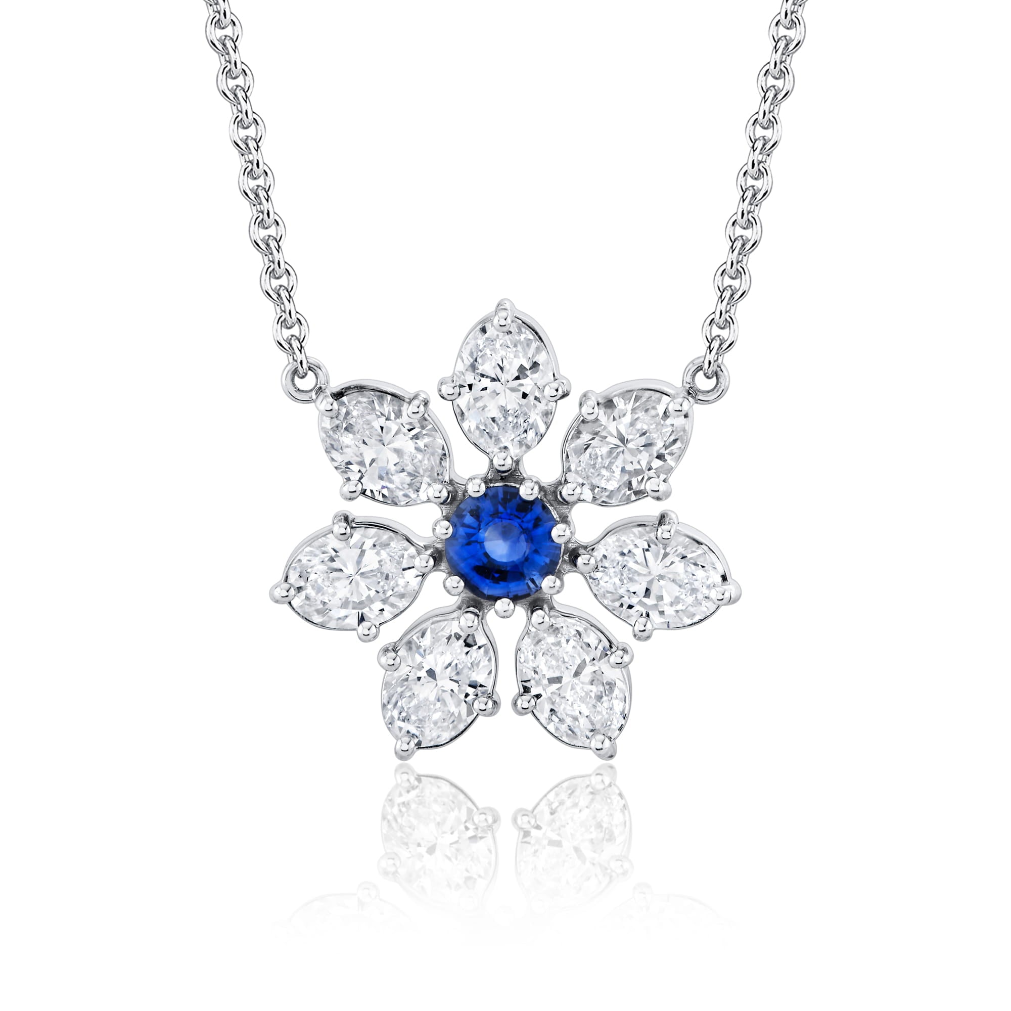 MICHAEL M Fashion Necklaces 18K White Gold Montage Color Sapphire Petal Cluster Necklace P558