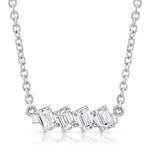 MICHAEL M Fashion Necklaces 18K White Gold Montage Emerald Cut Diamond Bar Necklace P553