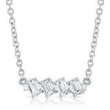 MICHAEL M Fashion Necklaces 18K White Gold Montage Emerald Cut Diamond Bar Necklace P553