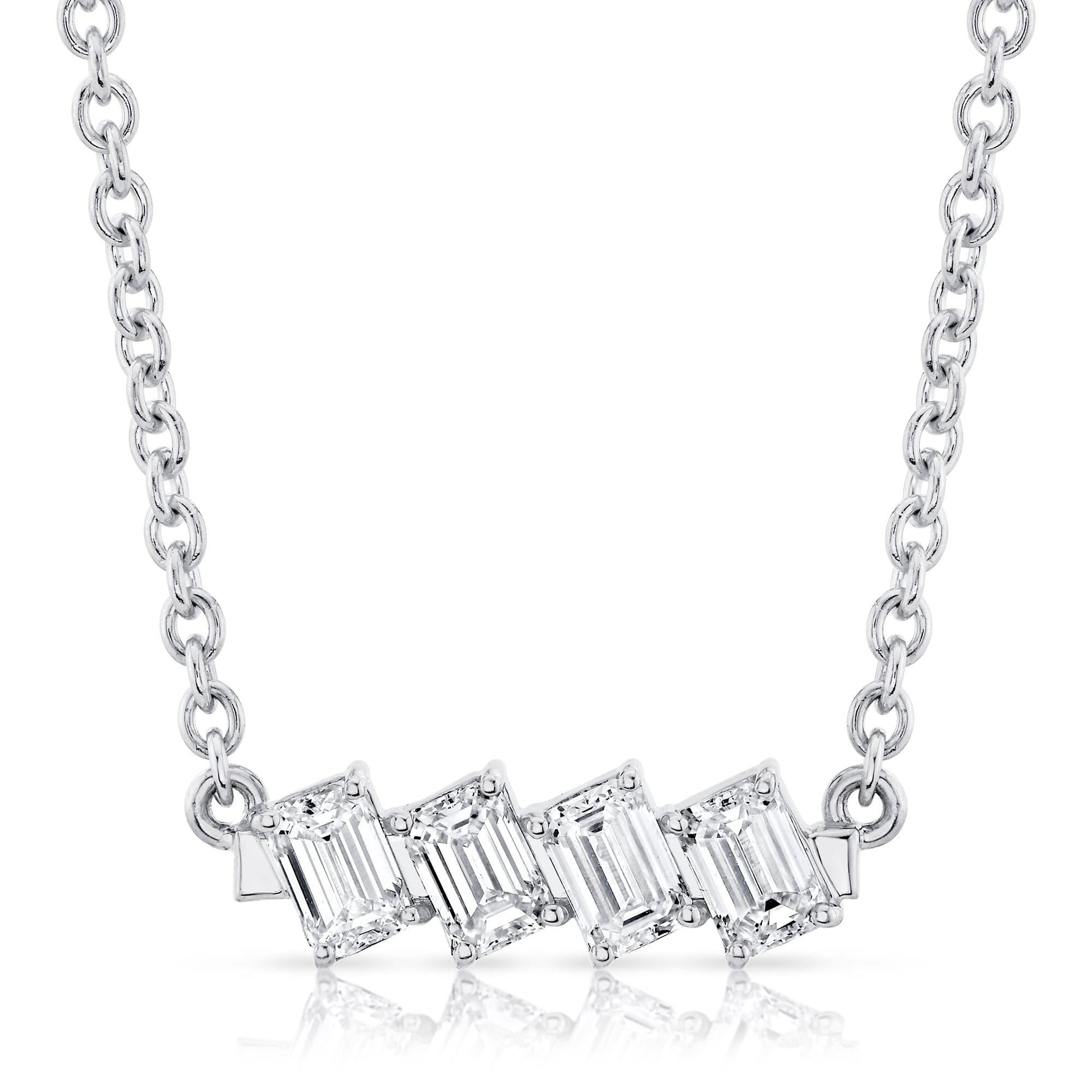 MICHAEL M Fashion Necklaces 18K White Gold Montage Emerald Cut Diamond Bar Necklace P553