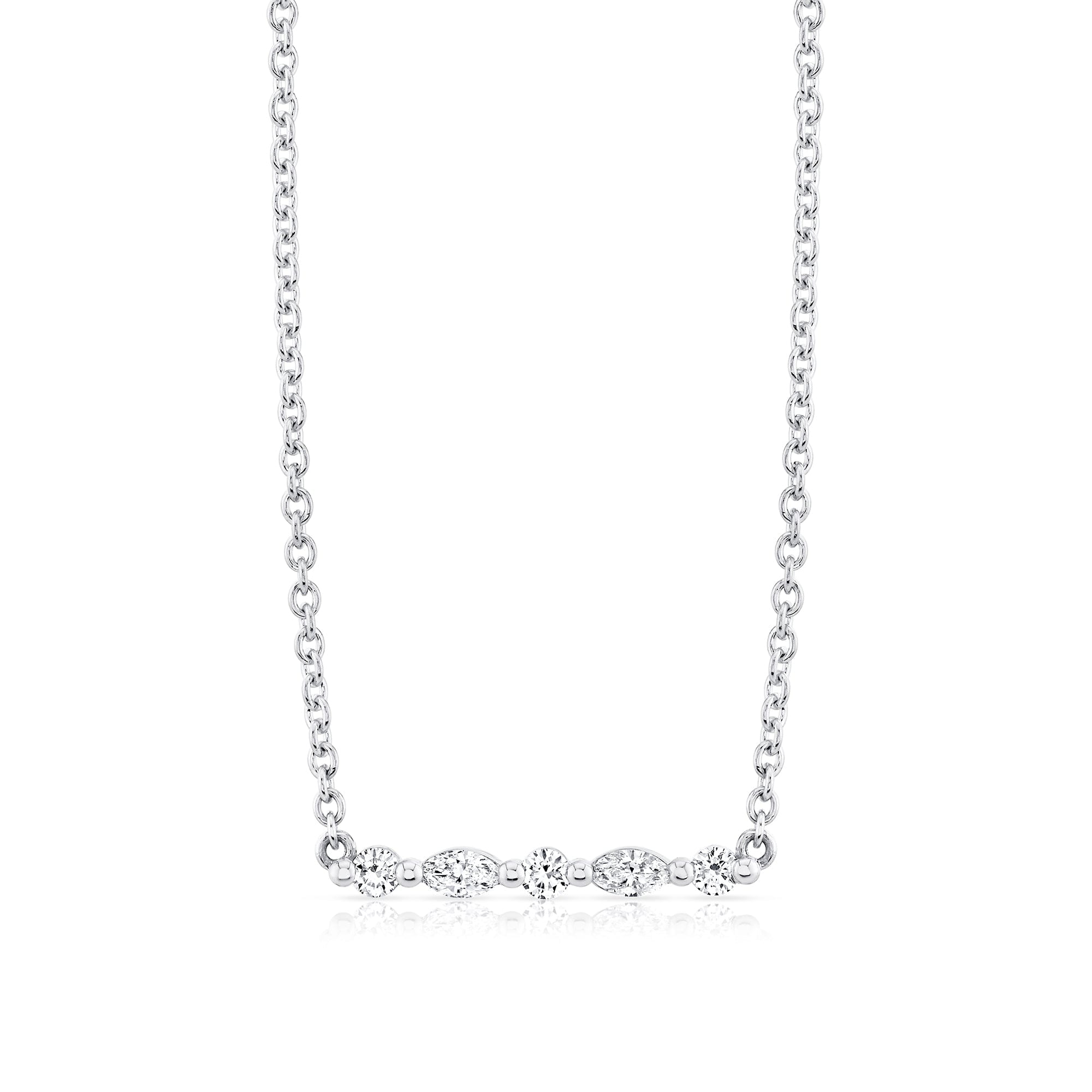 MICHAEL M Fashion Necklaces 18K White Gold Montage Marquise and Round Cut Diamond Bar Necklace P556