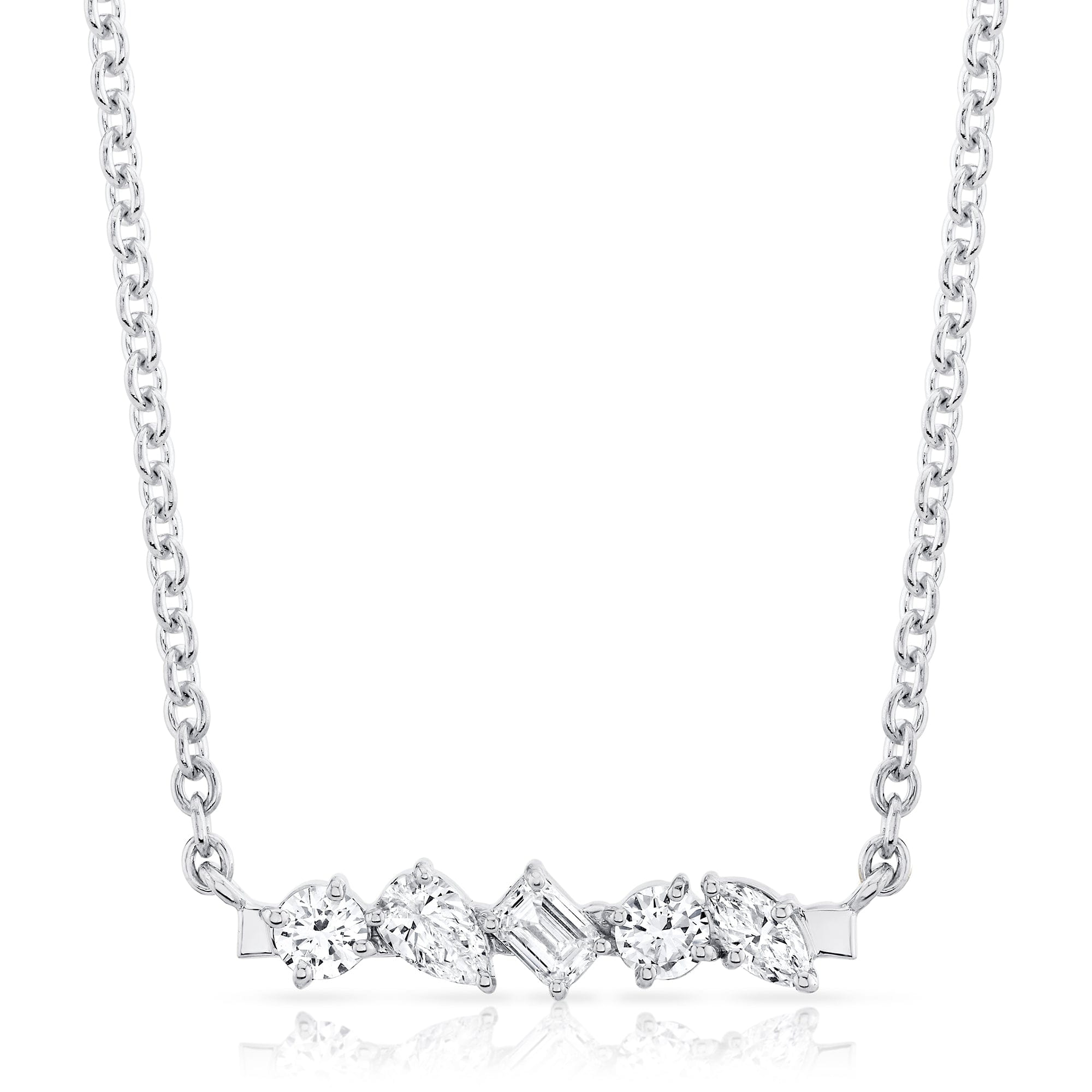 MICHAEL M Fashion Necklaces 18K White Gold Montage Mixed Cut Diamond Bar Necklace P555