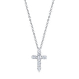 MICHAEL M Fashion Necklaces 18K White Gold Montage Small Diamond Cross Pendant P414 WG