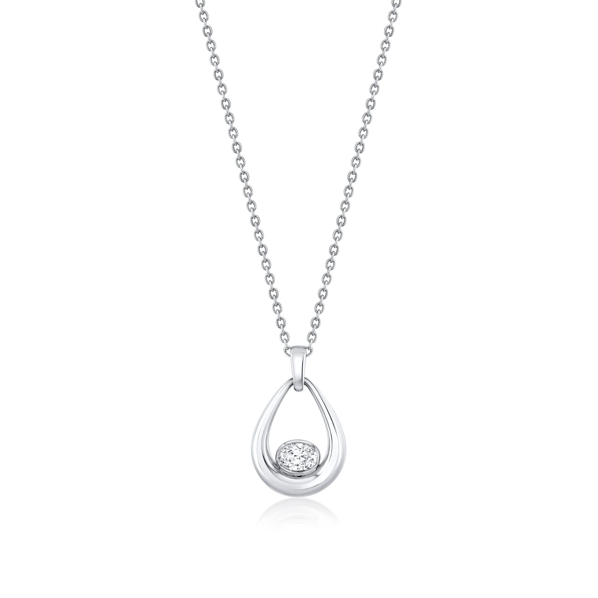 MICHAEL M Fashion Necklaces 18K White Gold Orb Teardrop Bezel Necklace P559