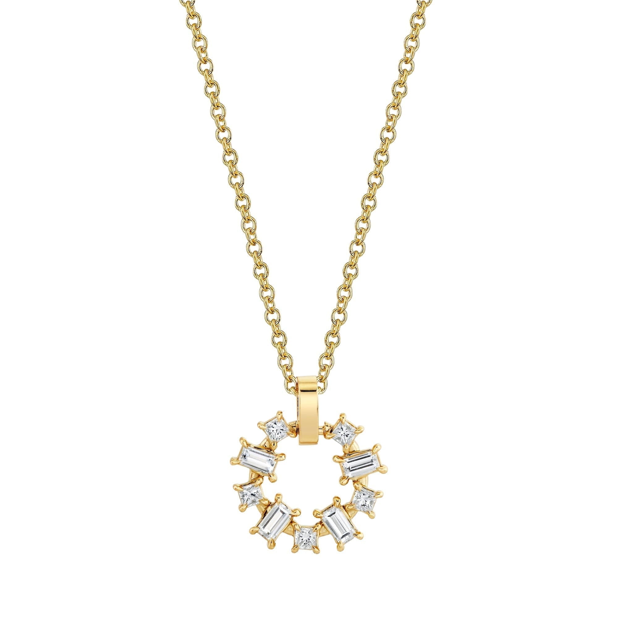 MICHAEL M Fashion Necklaces 18K Yellow Gold Montage Baguette and Princess Cut Ring Pendant P413