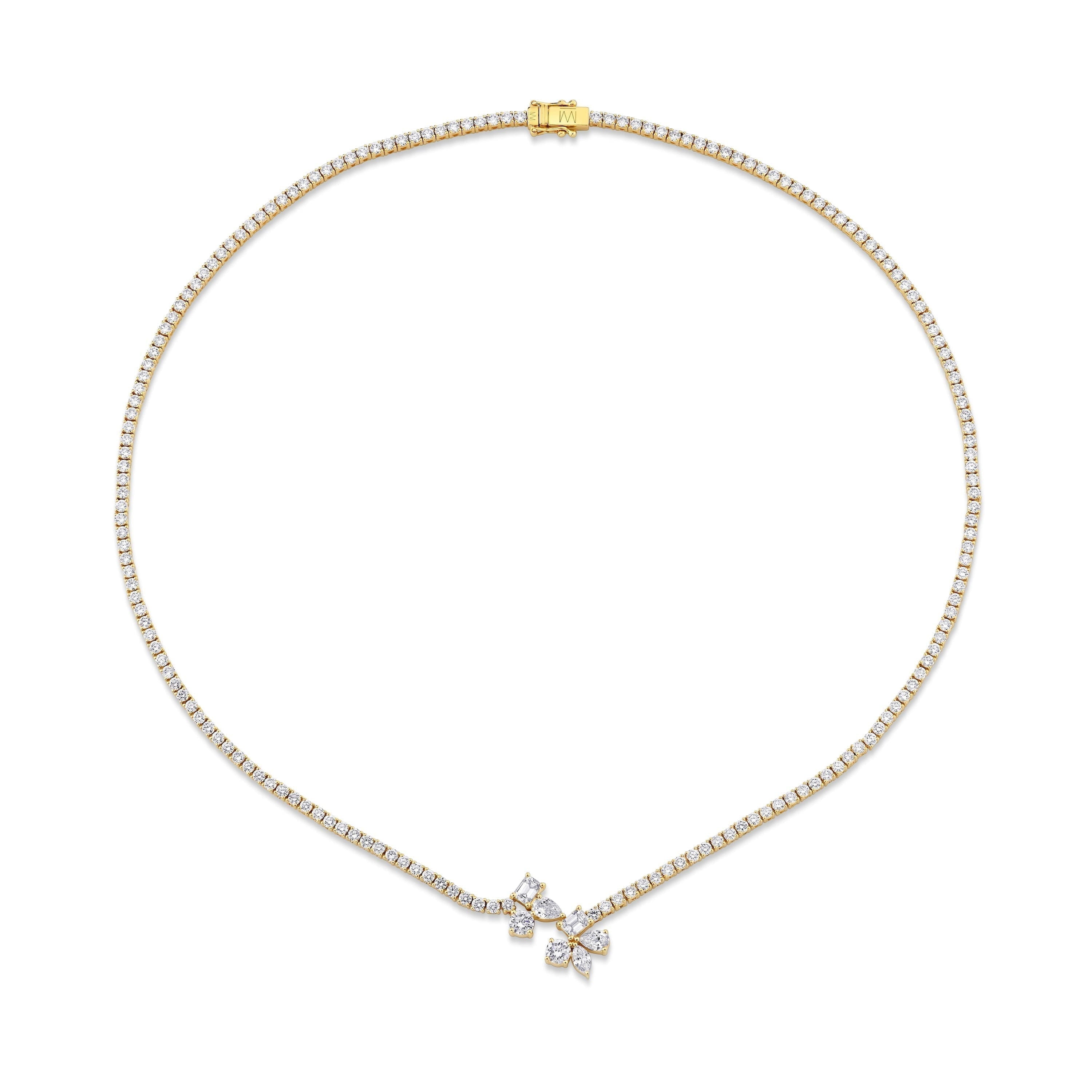 MICHAEL M Fashion Necklaces 18K Yellow Gold Montage Cluster Drop Tennis Necklace CN360
