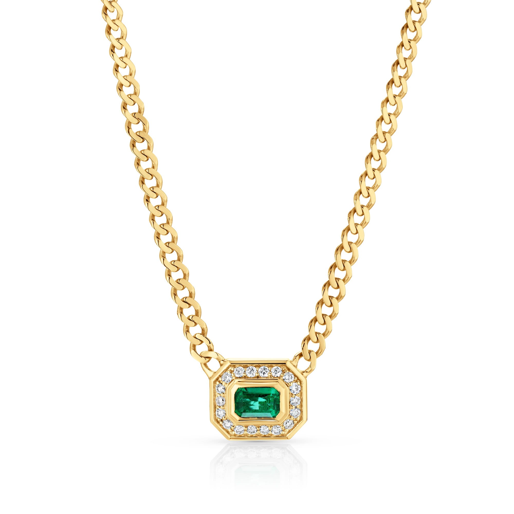 MICHAEL M Fashion Necklaces 18K Yellow Gold Montage Color Emerald Halo Necklace P563