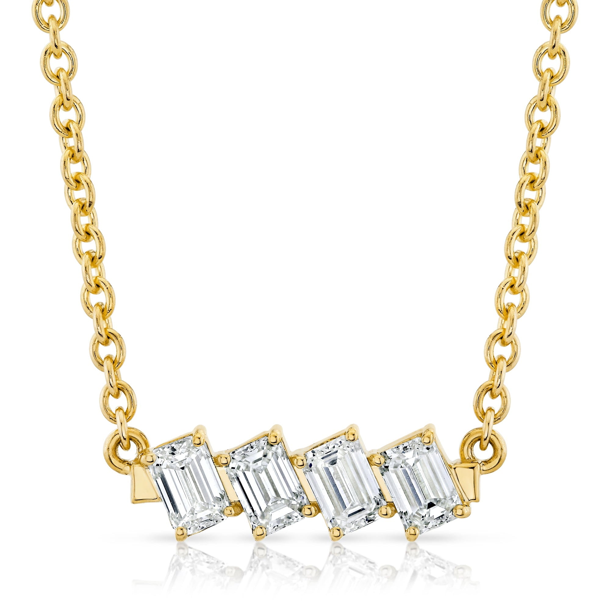 MICHAEL M Fashion Necklaces 18K Yellow Gold Montage Emerald Cut Diamond Bar Necklace P553