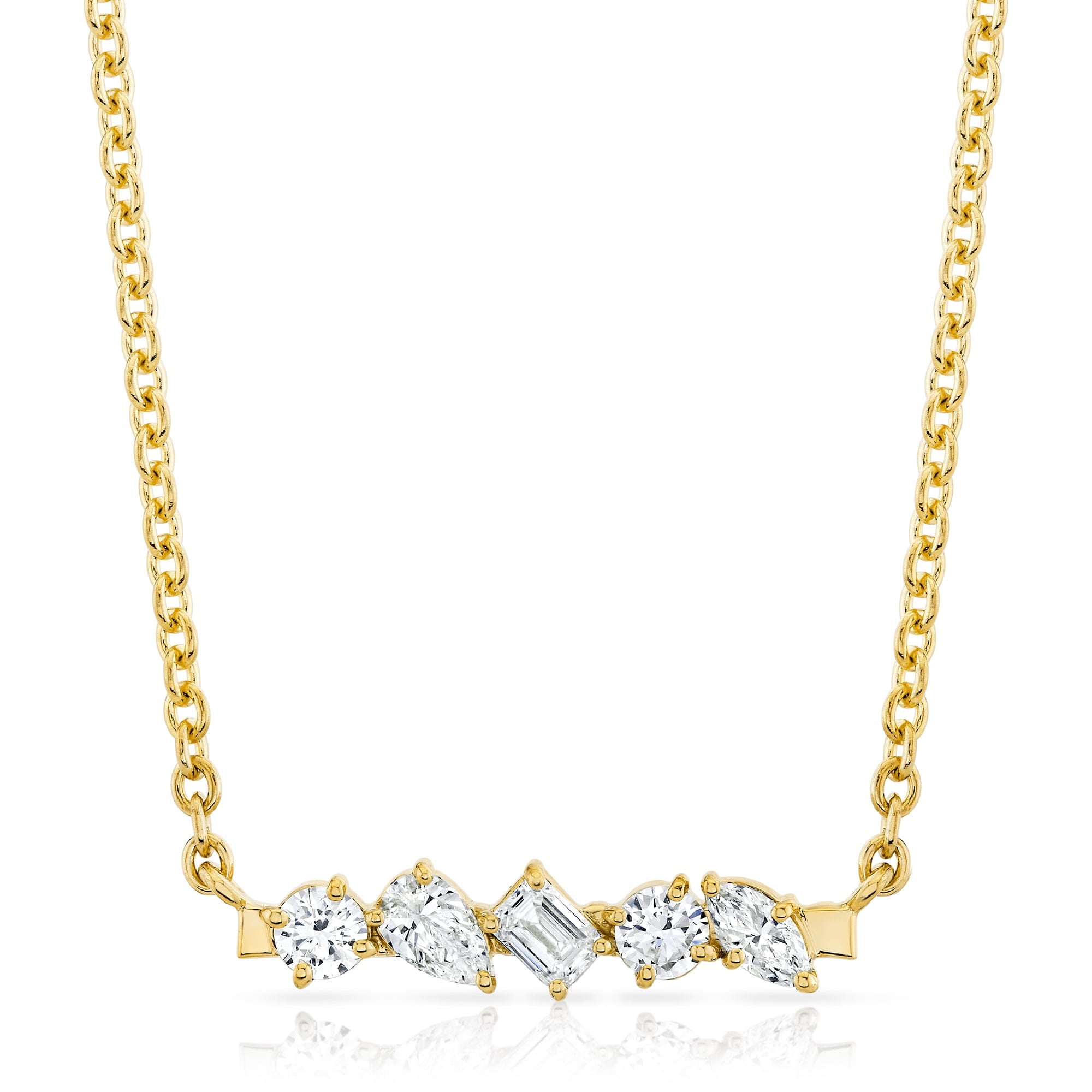 MICHAEL M Fashion Necklaces 18K Yellow Gold Montage Mixed Cut Diamond Bar Necklace P555