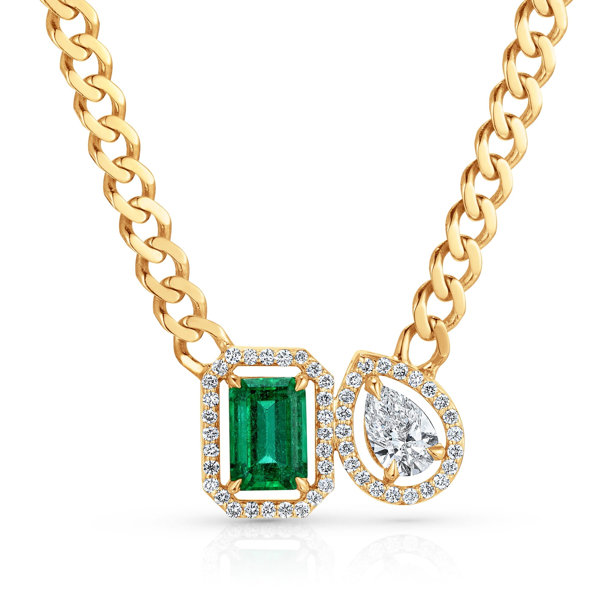 MICHAEL M Fashion Necklaces Montage Color Emerald & Pear Halo Necklace