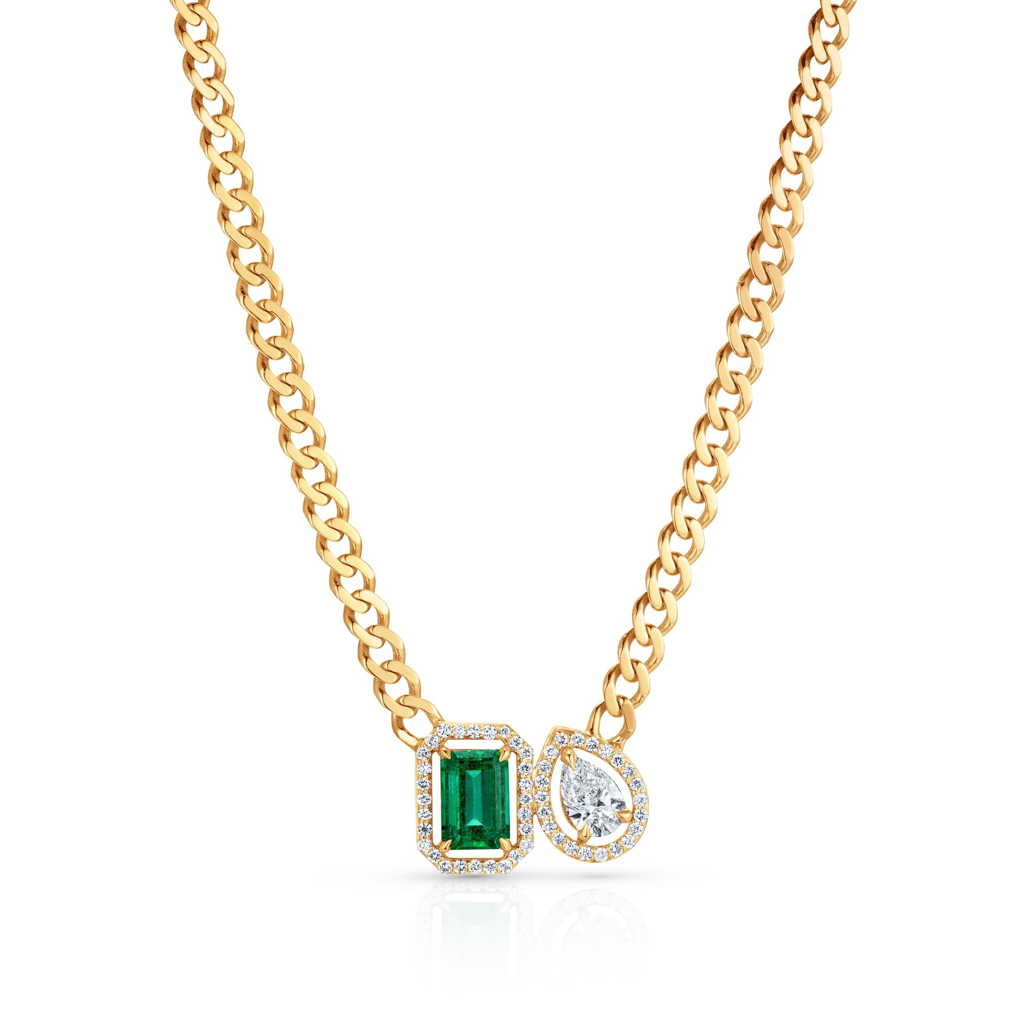 MICHAEL M Fashion Necklaces Montage Color Emerald & Pear Halo Necklace