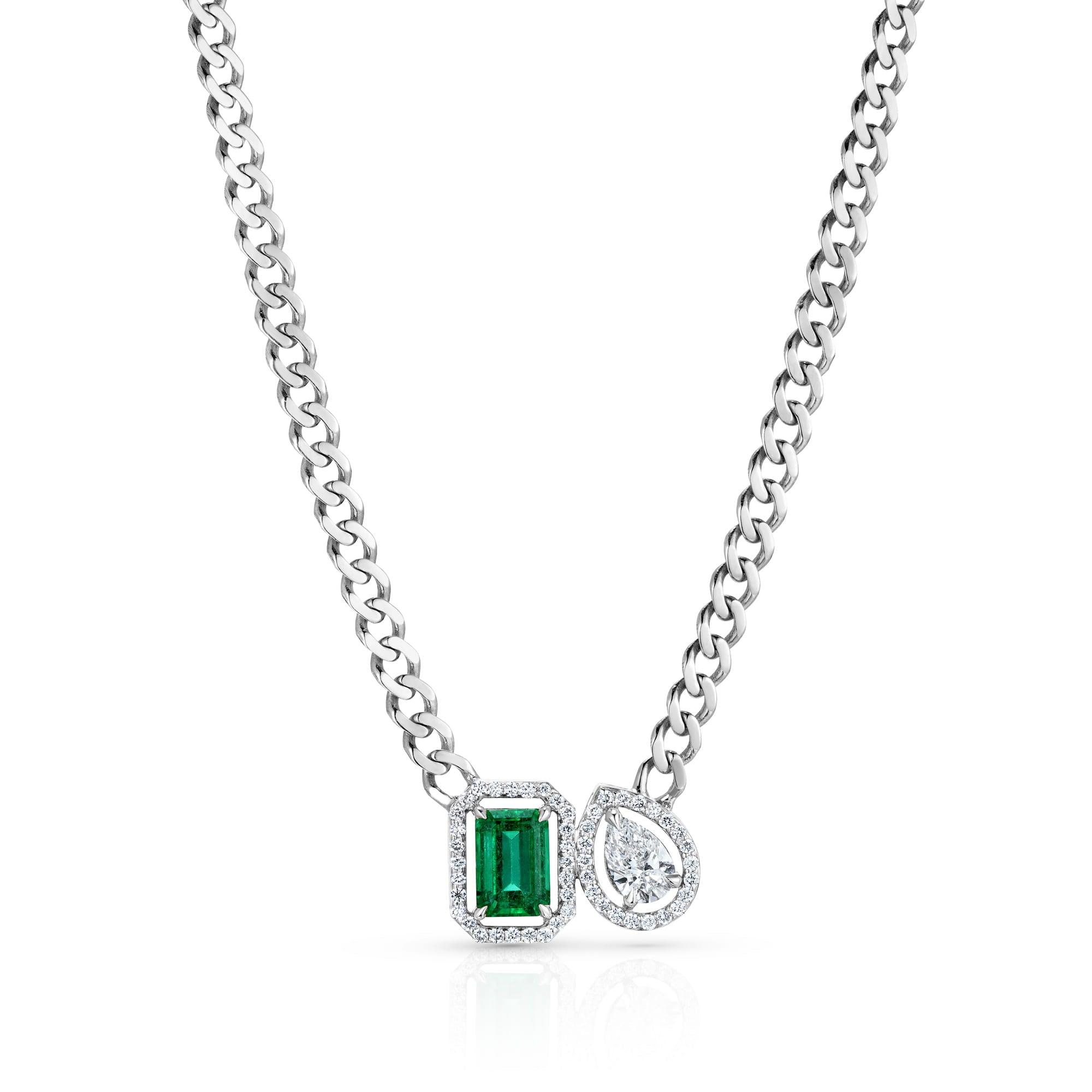 MICHAEL M Fashion Necklaces Montage Color Emerald & Pear Halo Necklace