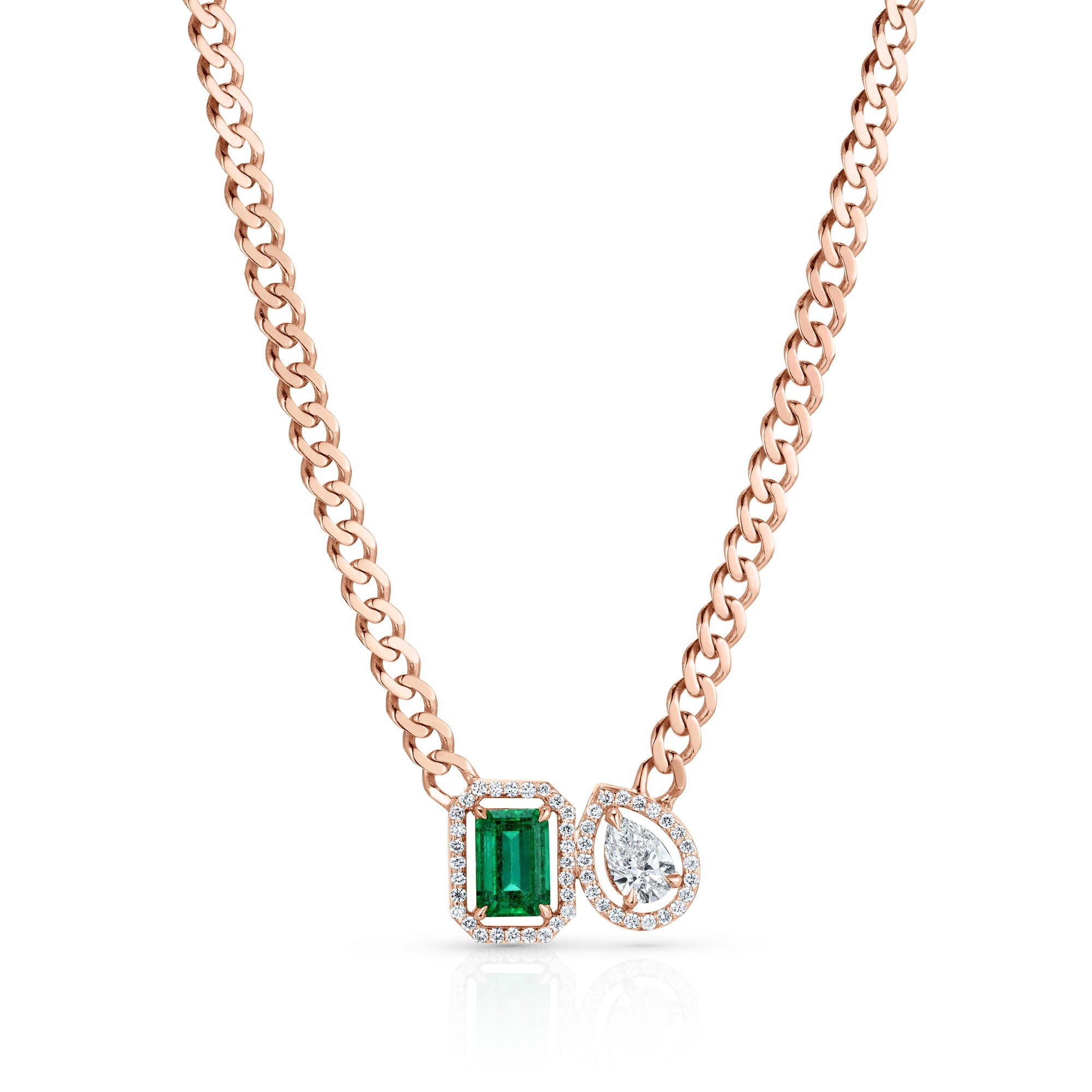 MICHAEL M Fashion Necklaces Montage Color Emerald & Pear Halo Necklace