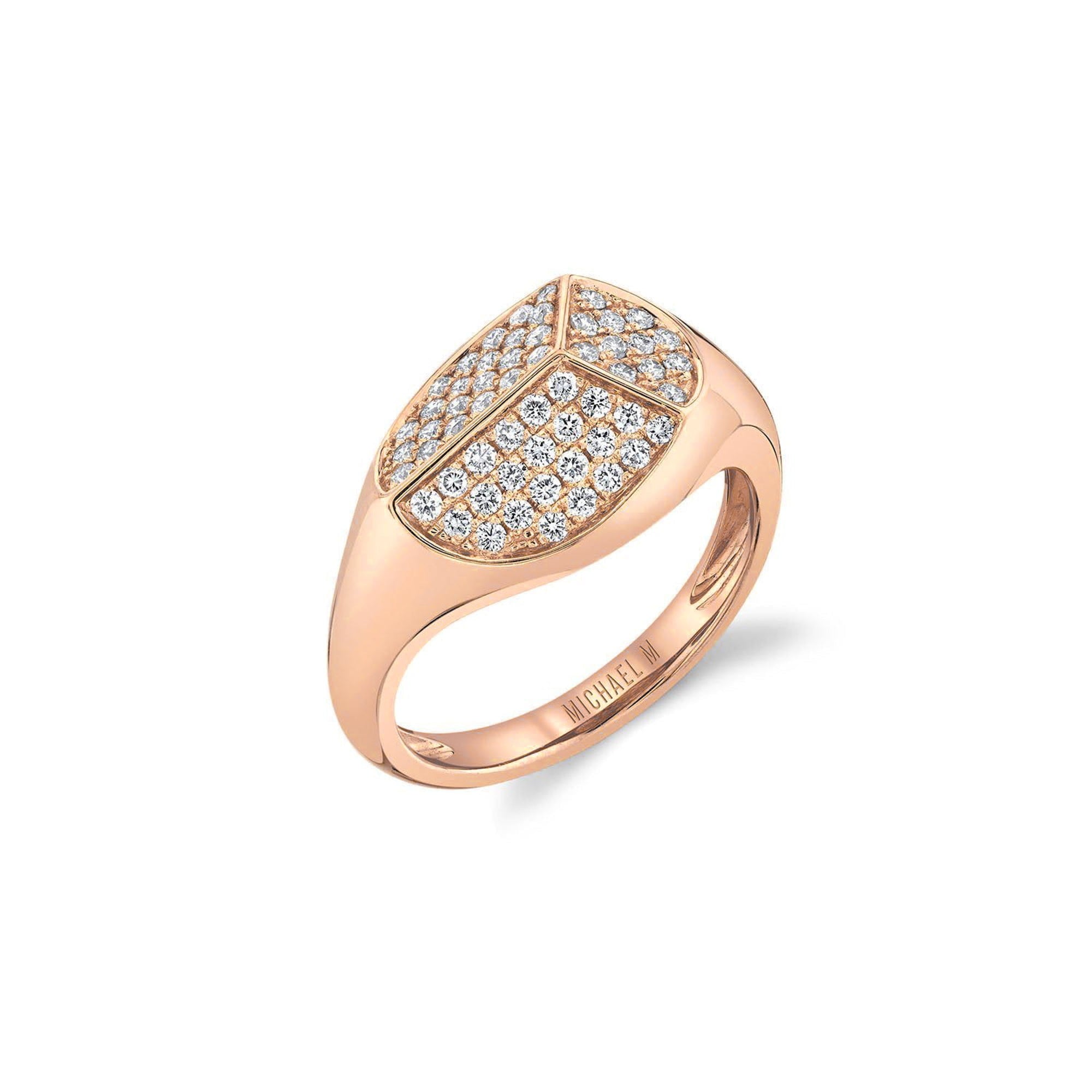 MICHAEL M Fashion Rings 14K Rose Gold / 4 Carve Signet Ring with Pavé F465