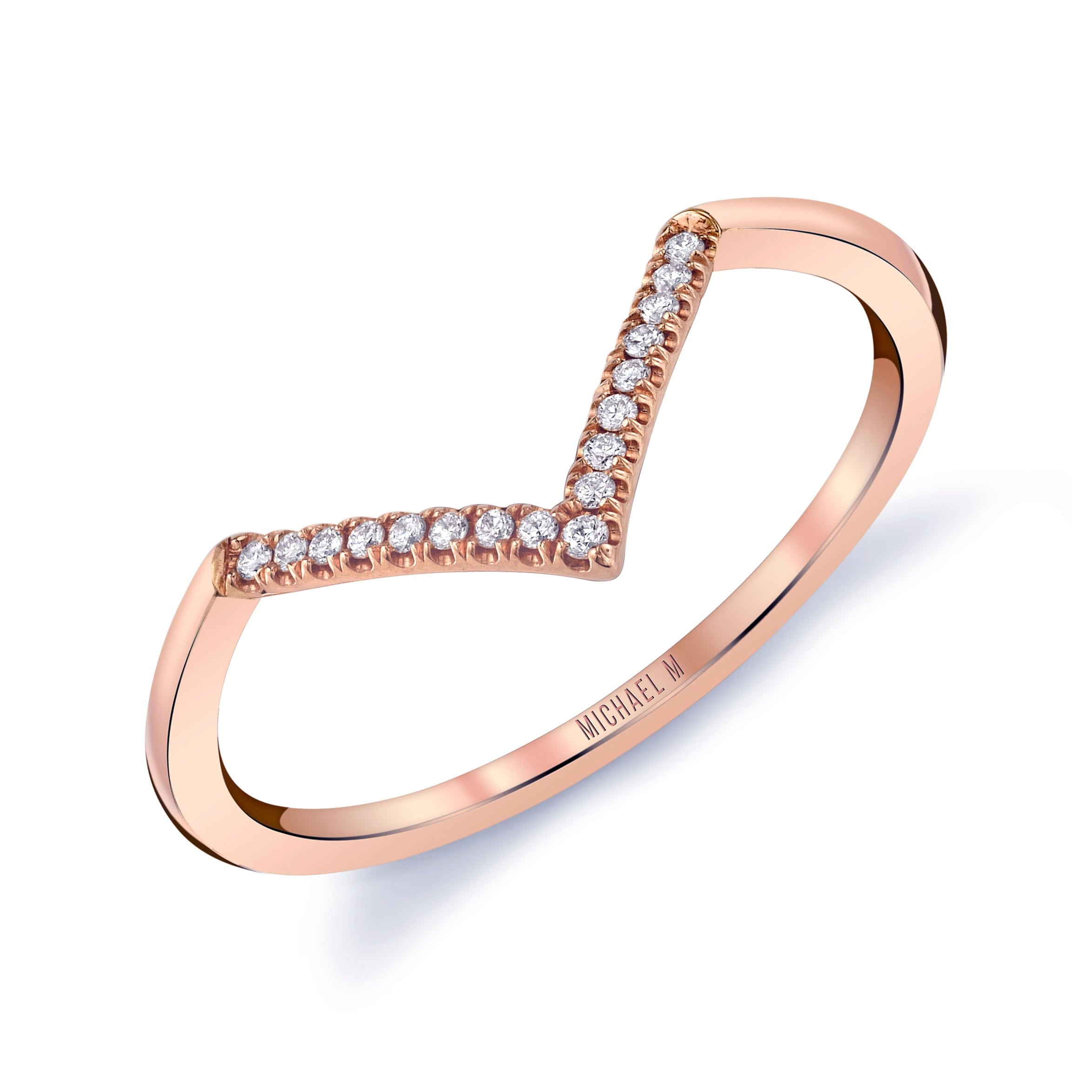 MICHAEL M Fashion Rings 14K Rose Gold / 4 Diamond V Ring F283-RG4