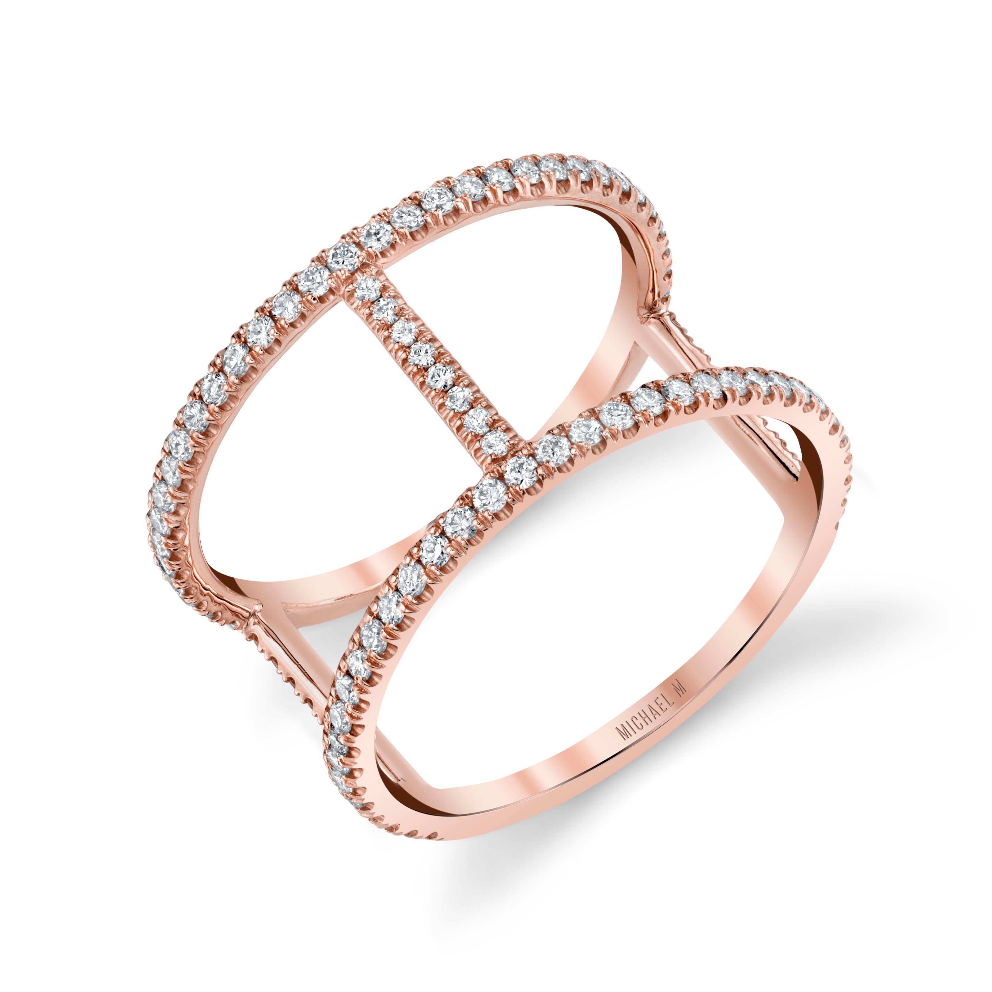 MICHAEL M Fashion Rings 14K Rose Gold / 4 Double Bar Diamond Ring F332-RG4
