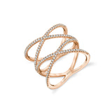 MICHAEL M Fashion Rings 14K Rose Gold / 4 Double Diamond Criss Cross Ring F281