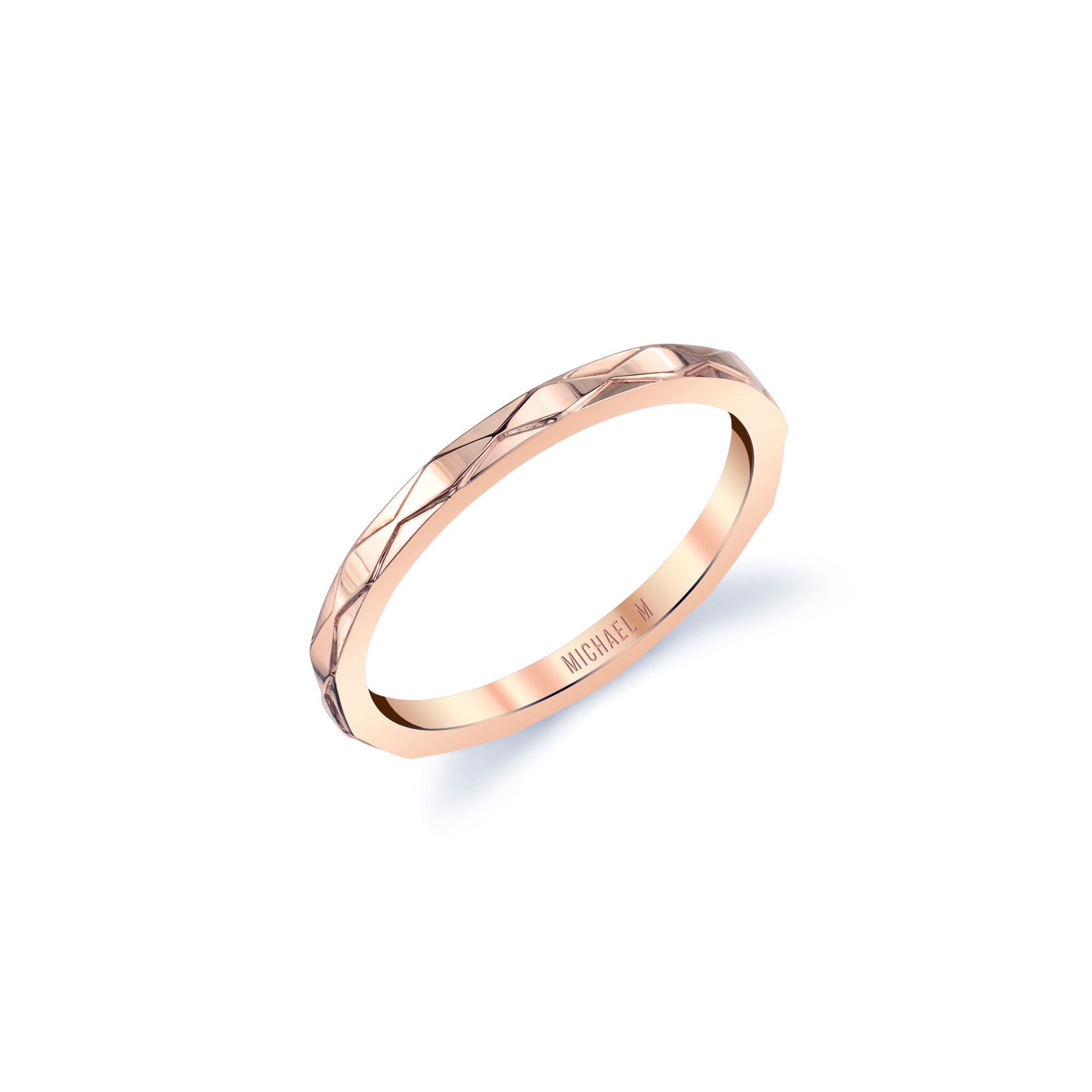 MICHAEL M Fashion Rings 14K Rose Gold / 4 Embossed Precious Metal Band B322-RG4