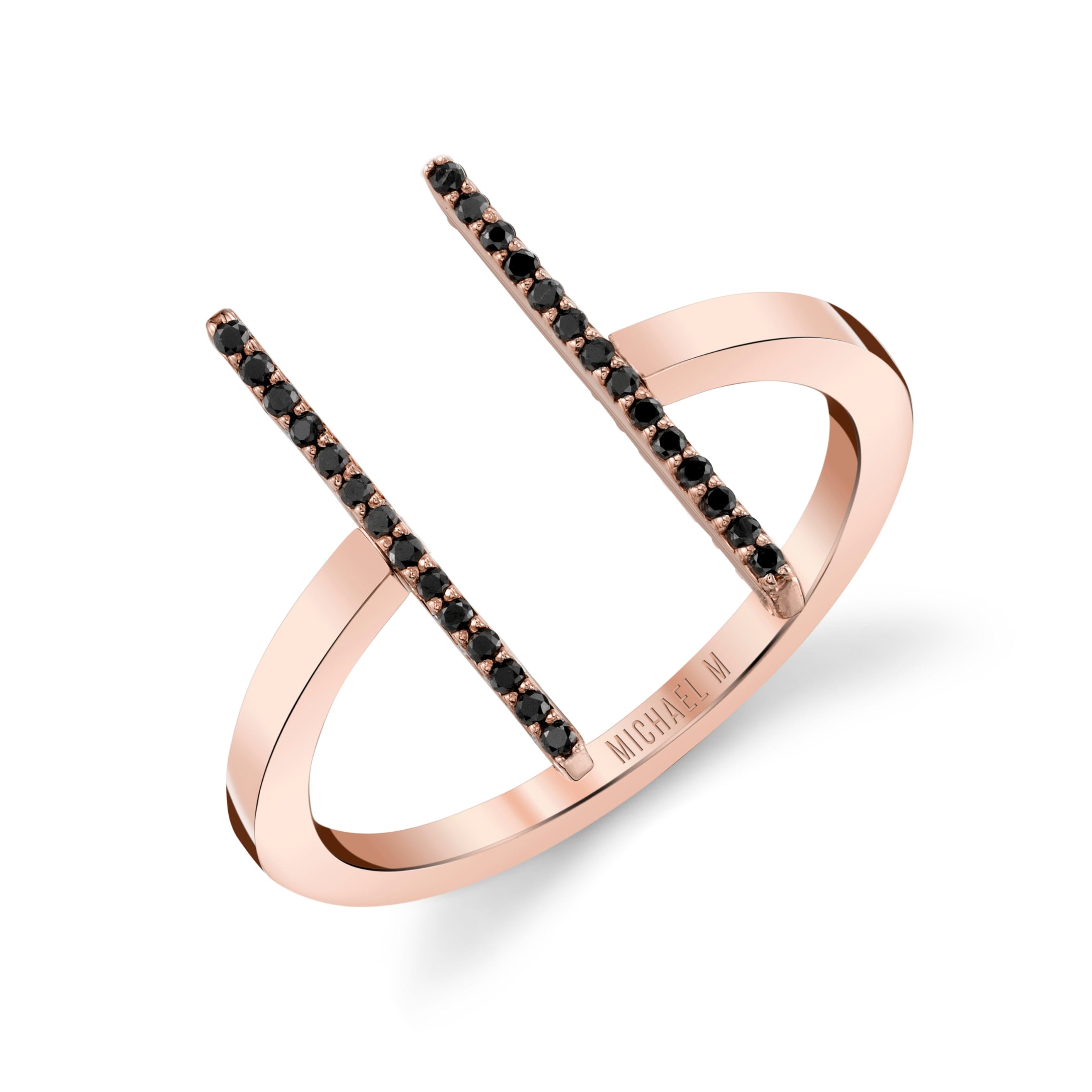 MICHAEL M Fashion Rings 14K Rose Gold with Black Diamonds / 4 Double Bar Diamond Mix Ring F331