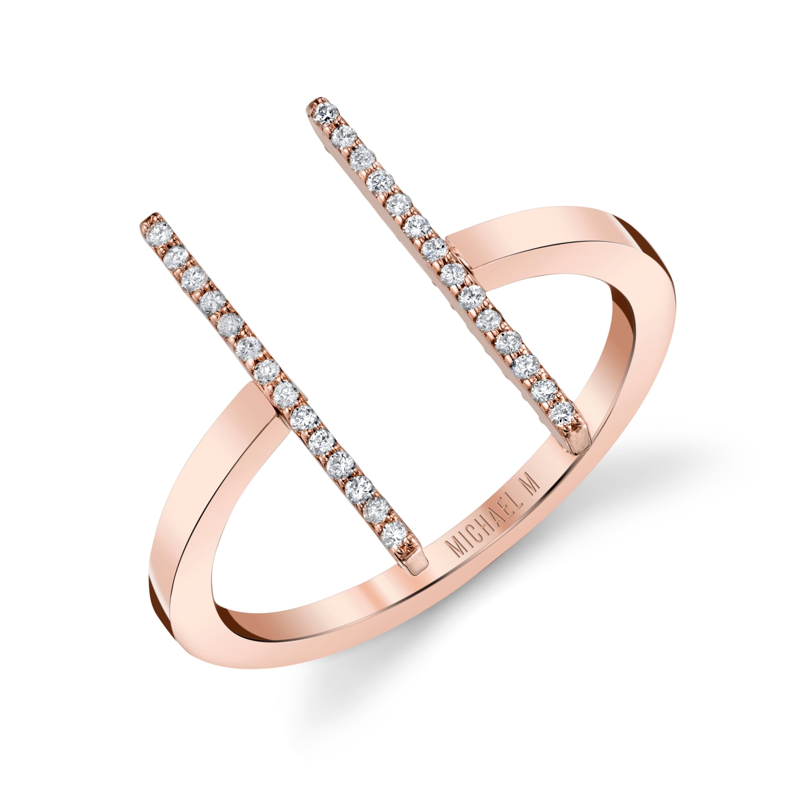 MICHAEL M Fashion Rings 14K Rose Gold with White Diamonds / 4 Double Bar Diamond Mix Ring F331