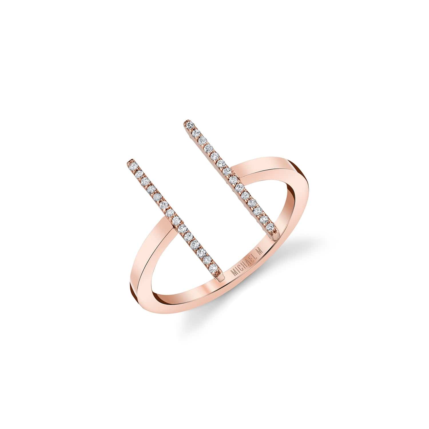 MICHAEL M Fashion Rings 14K Rose Gold with White Diamonds / 4 Double Bar Diamond Mix Ring F331
