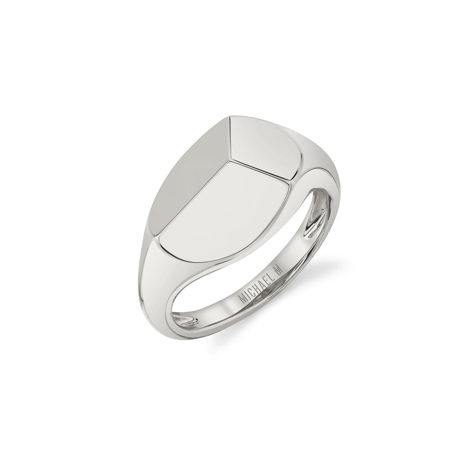 MICHAEL M Fashion Rings 14K White Gold / 4 Carve Signet Ring F454WG