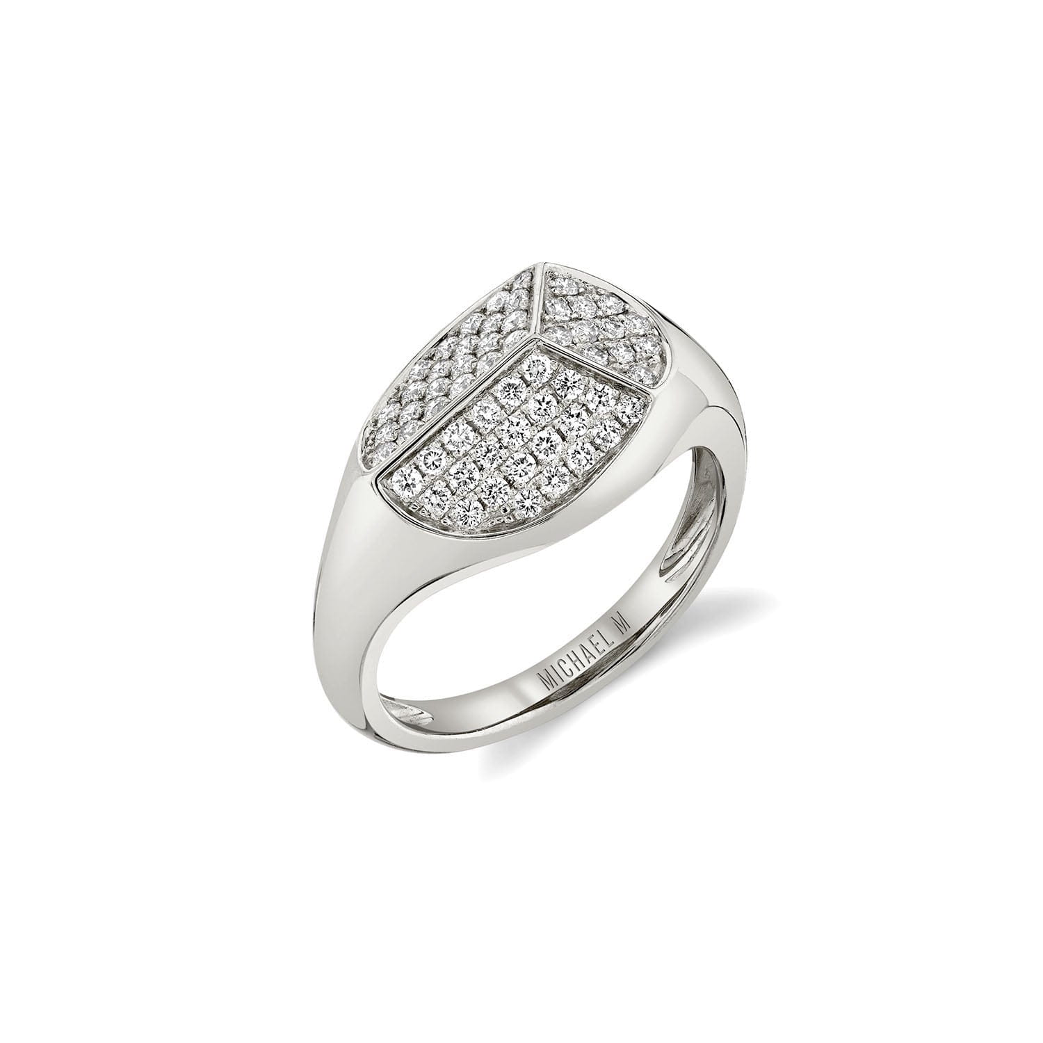 MICHAEL M Fashion Rings 14K White Gold / 4 Carve Signet Ring with Pavé F465WG