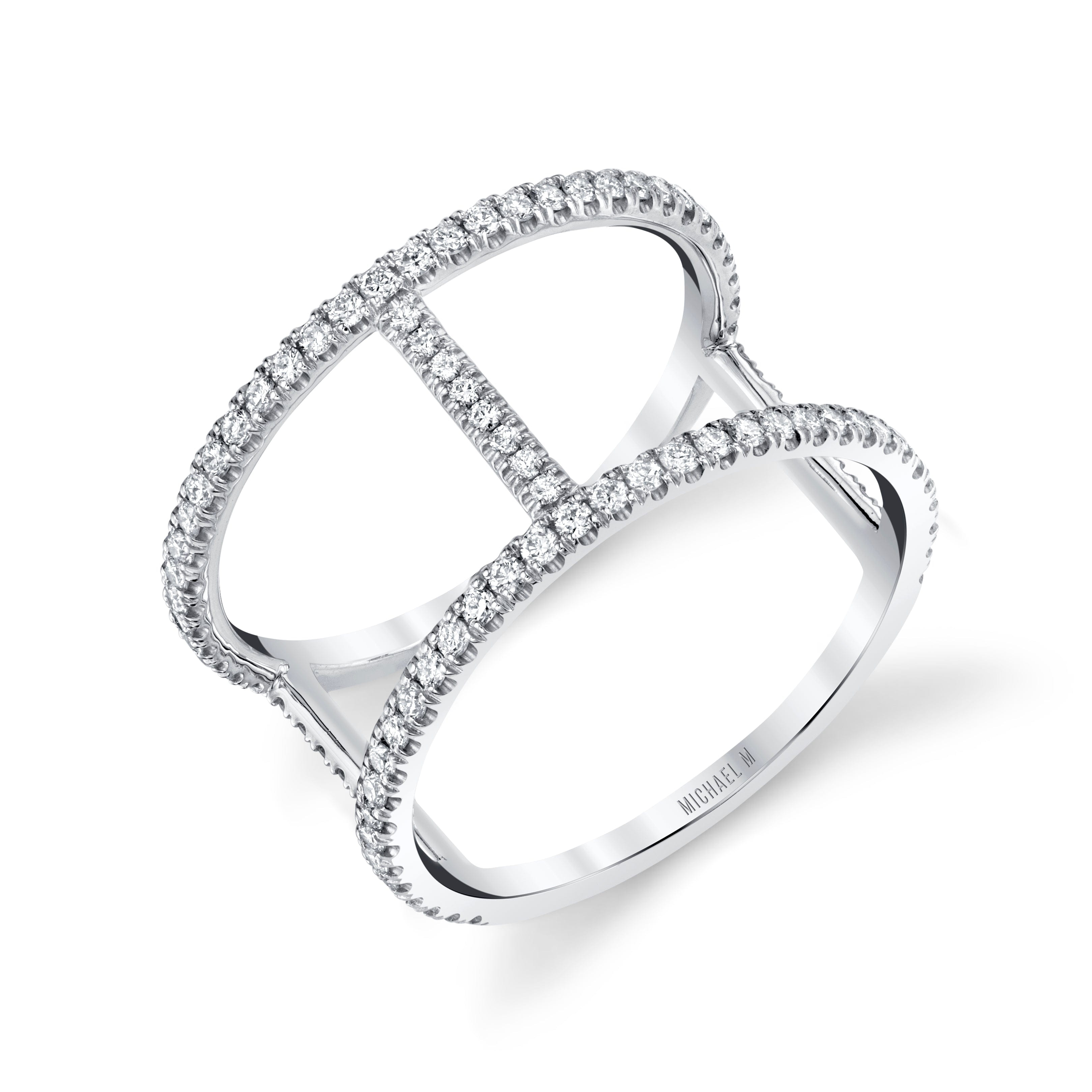 MICHAEL M Fashion Rings 14K White Gold / 4 Double Bar Diamond Ring F332-WG4