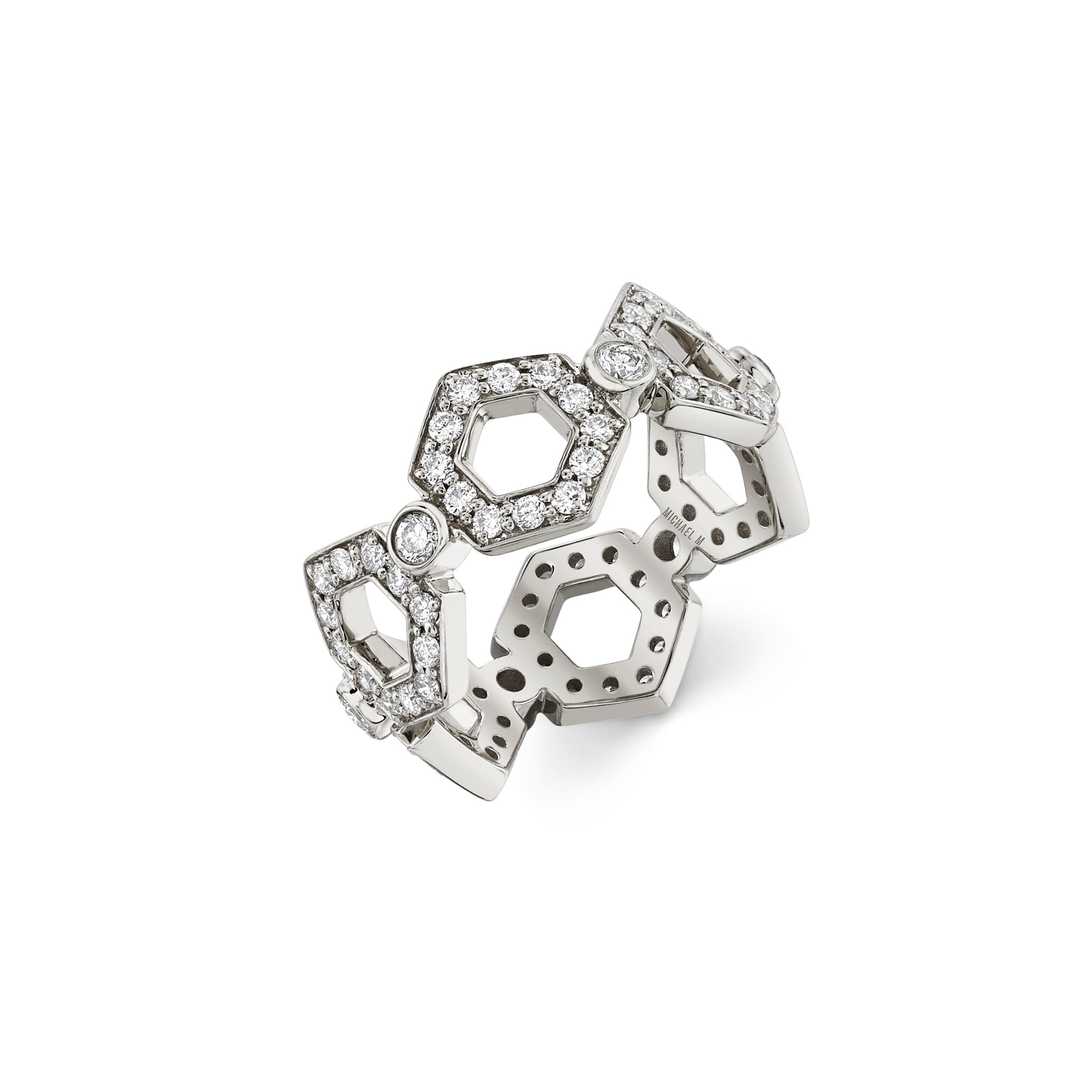MICHAEL M Fashion Rings 14K White Gold / 4 Pavé Hex Infinity Band F505