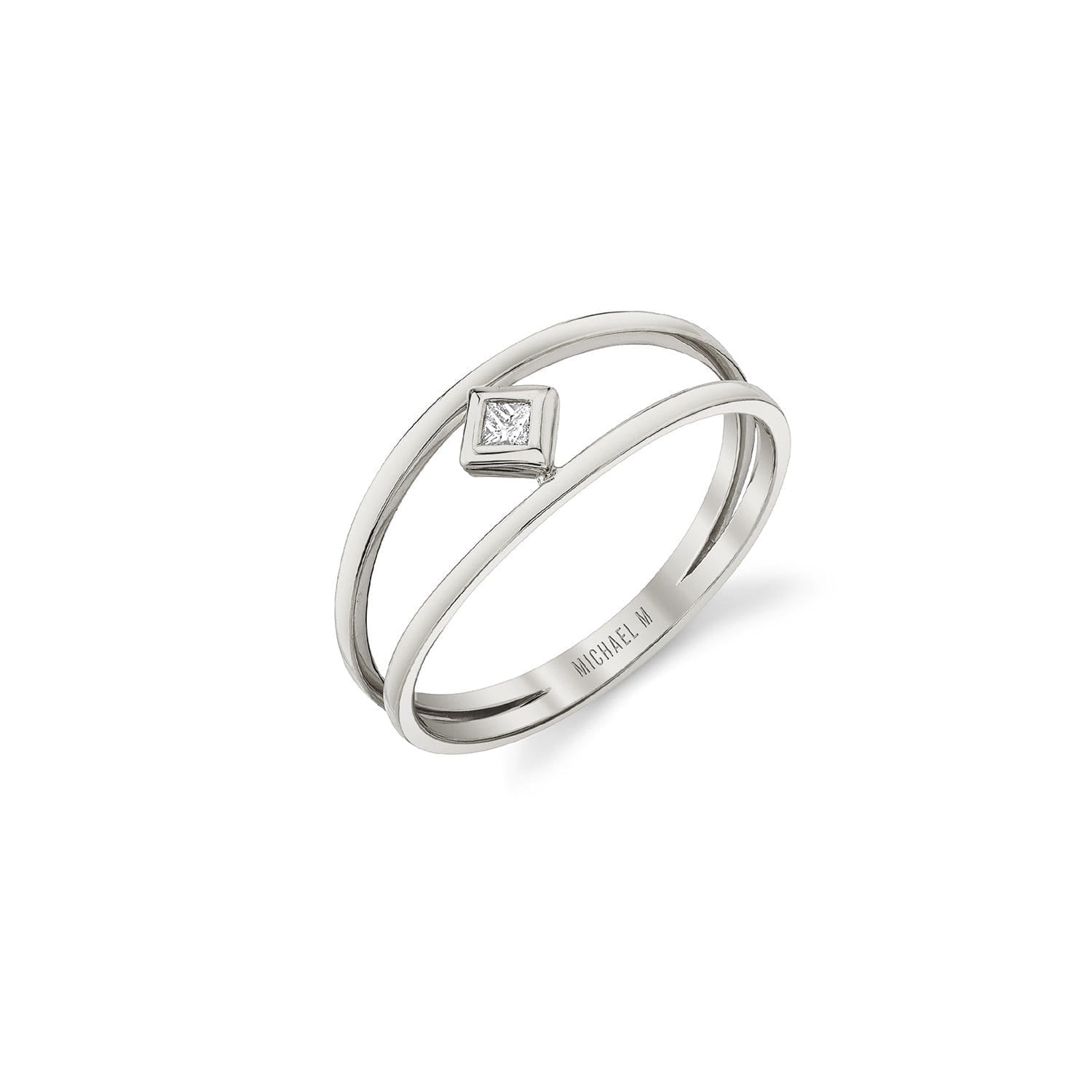 MICHAEL M Fashion Rings 14K White Gold / 4 Princess Bezel Double Shank Ring F407