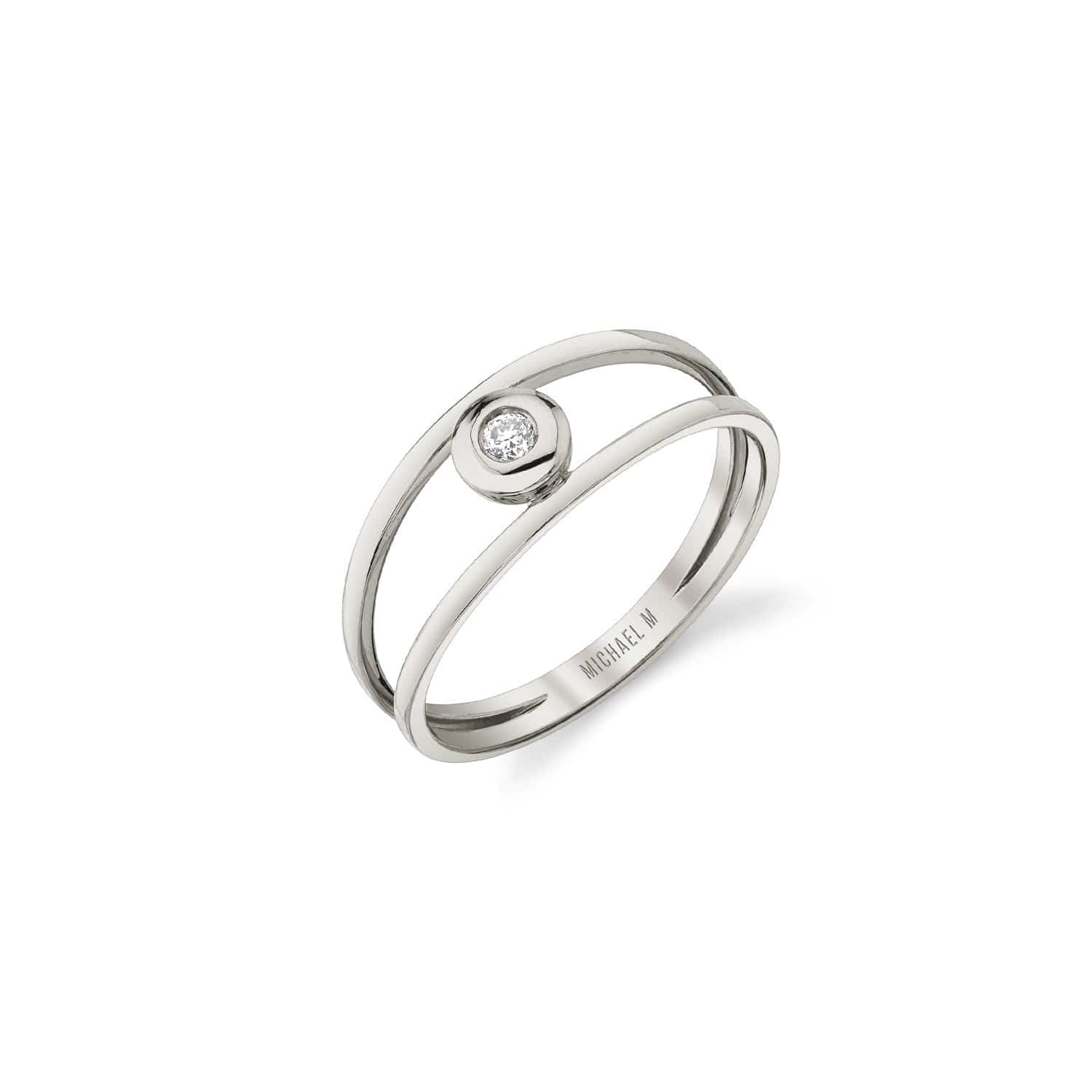 MICHAEL M Fashion Rings 14K White Gold / 4 Round Bezel Double Shank Ring F406
