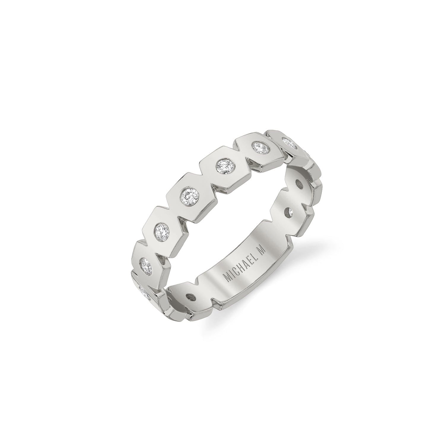 MICHAEL M Fashion Rings 14K White Gold / 4 Signature Bezel Infinity Band B439